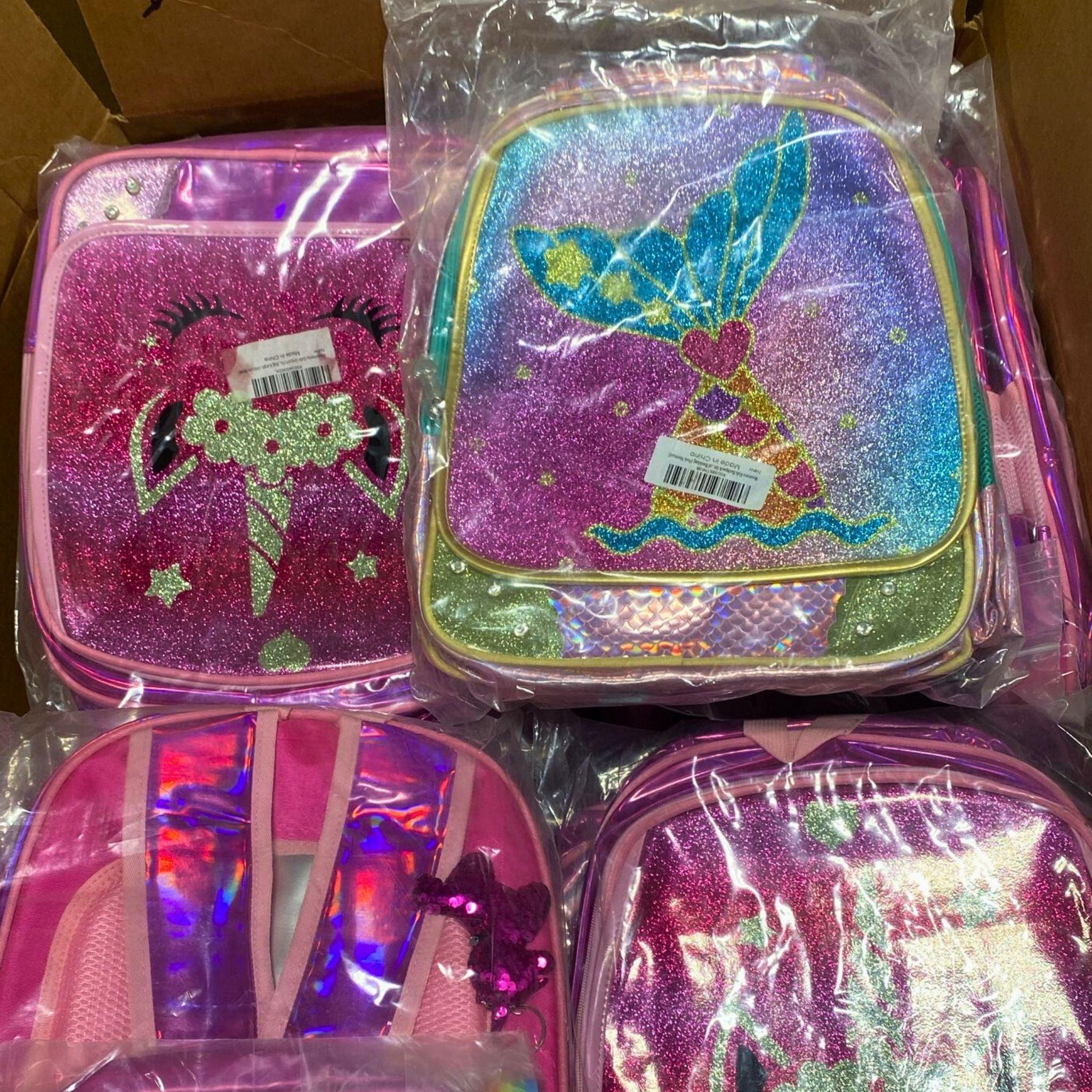 50 Pcs Glitter Girl Backpacks Bulk Lot - Sparkly School Bags for Girls, Kids, Teens - Perfect for School, Travel, and Birthday Party Favors