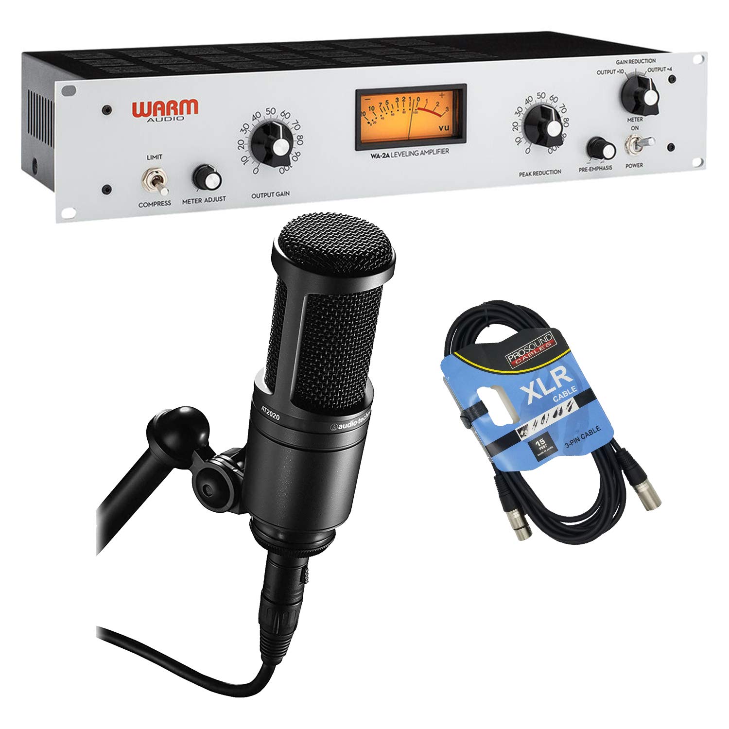 Warm Audio WA-2A Tube Optical Compressor with Audio Technica AT2020 Microphone & XLR Cable Bundle - Professional Studio Recording, Podcasting & Home Music Production