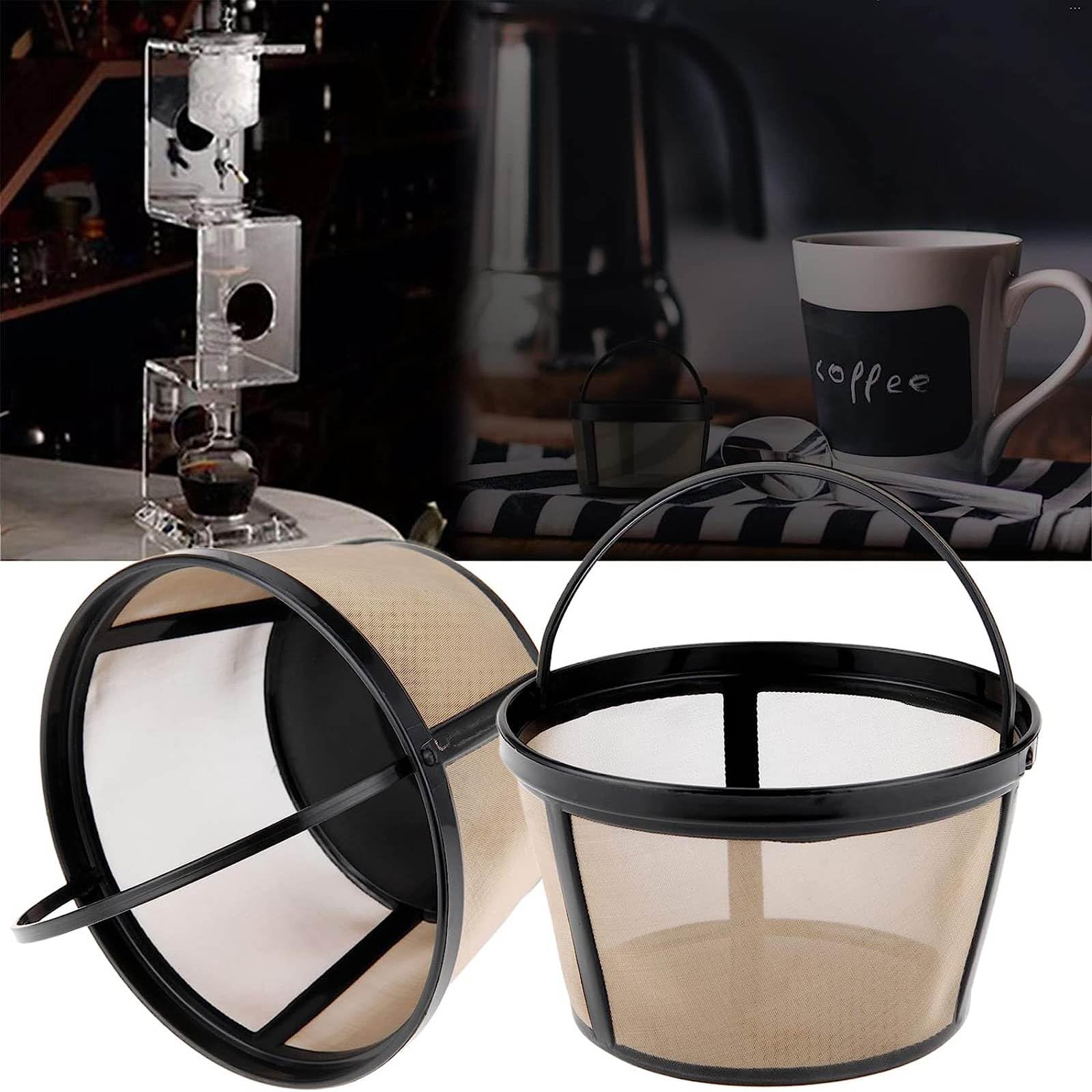 Reusable Coffee Filter Basket 2 Pack - 8-12 Cup Replacement Coffee Filters Compatible with Mr. Coffee & Black & Decker Coffee Makers - Eco-Friendly & Washable for Daily Brewing at Home or Office
