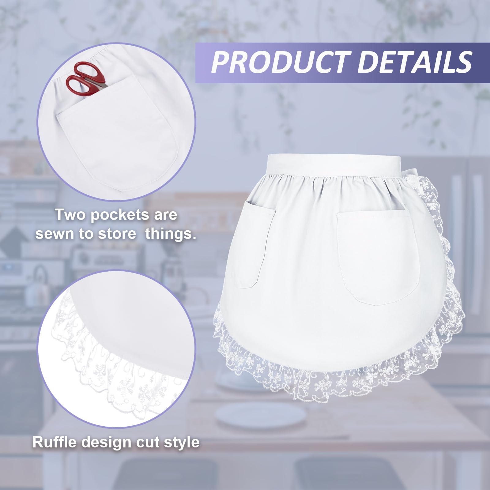 Premium Cotton Waist Apron with Pockets for Women - Adjustable Christmas Kitchen Apron with Lace Trim - Perfect for Cooking, Baking, Hosting & Holiday Gift Giving