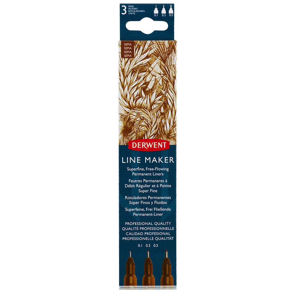 Derwent Line Maker Drawing Pen - Sepia Set of 3 Fine Art Pens for Sketching, Illustration & Calligraphy - Perfect for Artists, Designers & Craft Enthusiasts