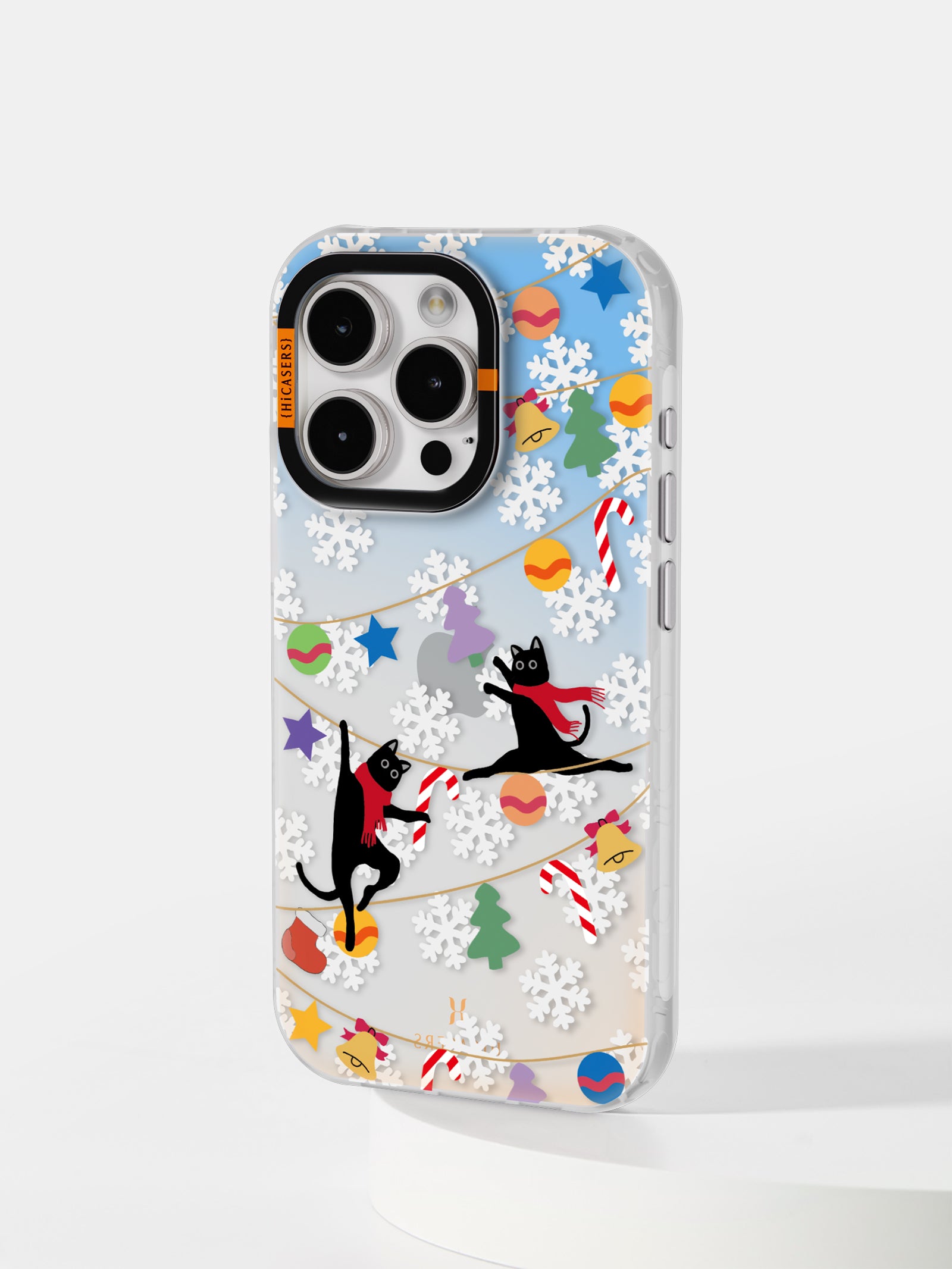 Christmas Tree Ornaments & Black Cat Iridescent Phone Case - White | Holiday Decor & Festive Gift for Cat Lovers