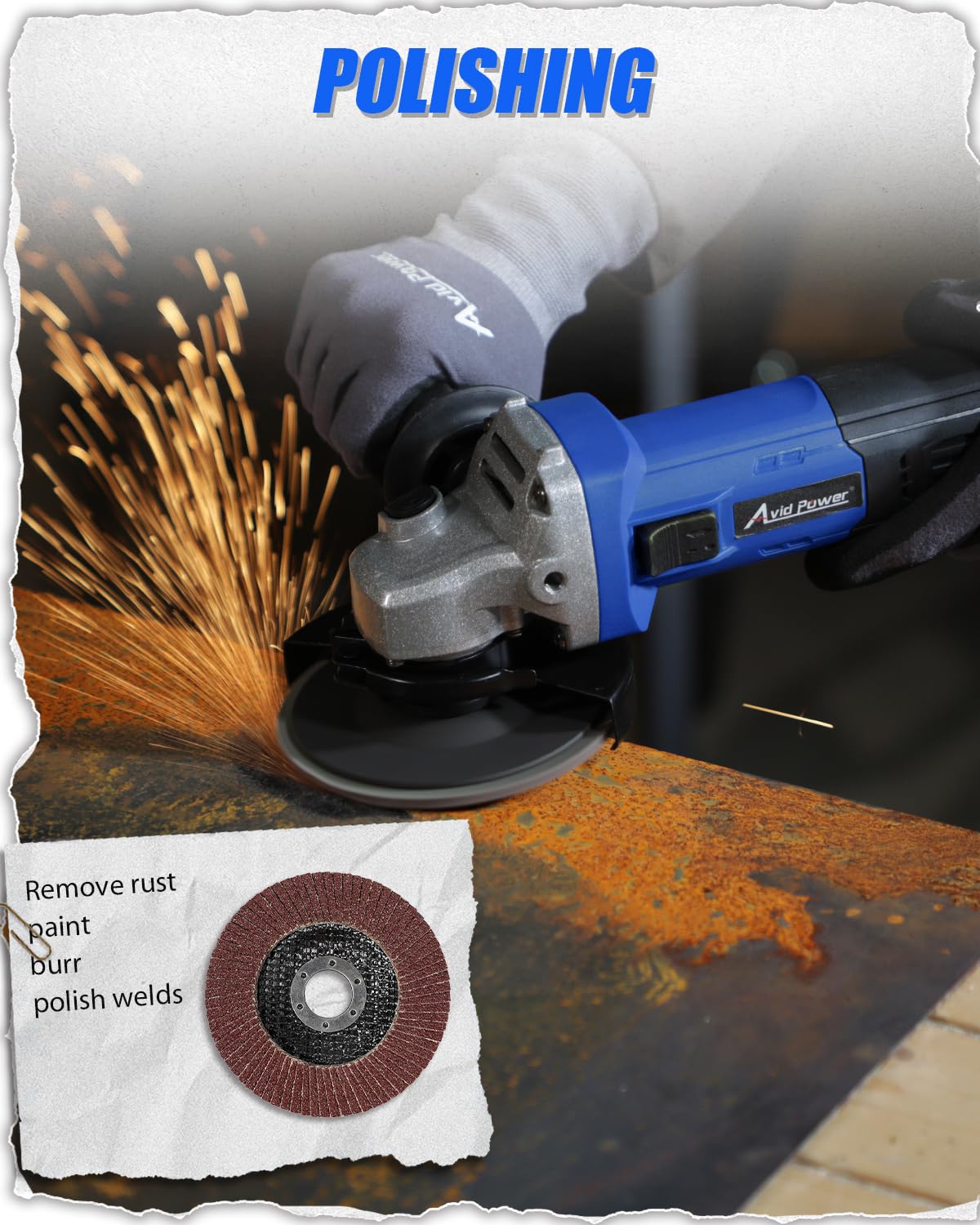 AVID POWER 7.5-Amp 4-1/2 Inch Angle Grinder with Grinding Wheels, Cutting Wheels & Flap Disc - Electric Power Tool for Metal Cutting, Grinding, Polishing & Rust Removal - Perfect for DIY Projects, Metalworking & Home Renovations - Blue