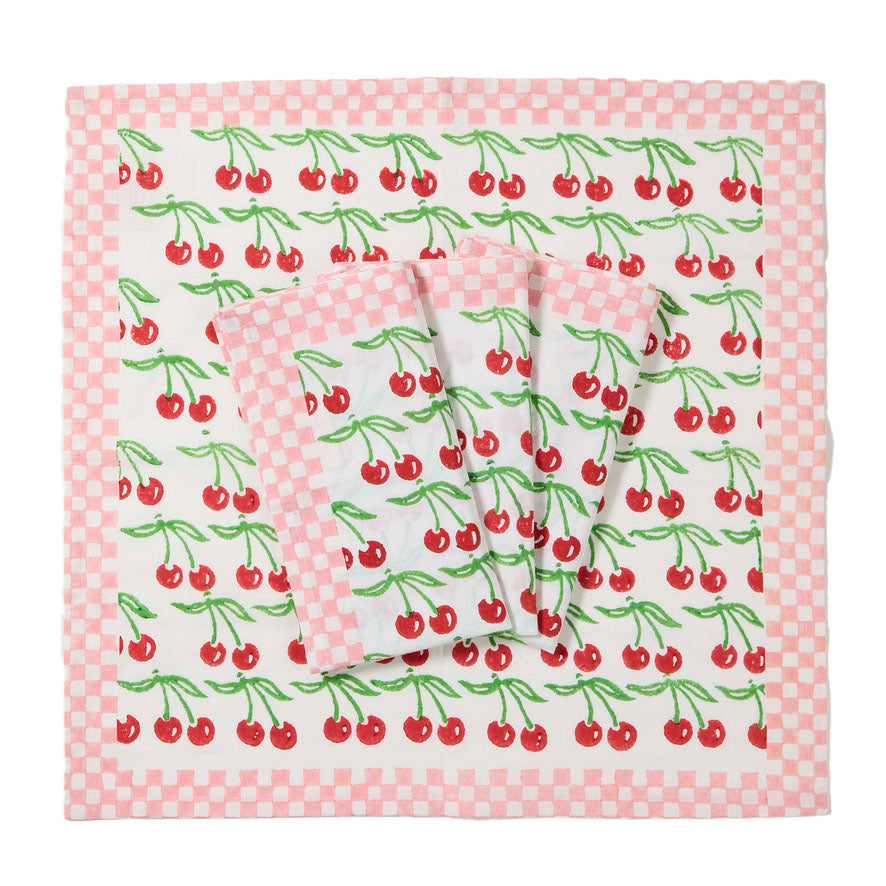 Premium Cherry Print Cotton Napkins - Elegant Dinner Table Decor for Parties, Weddings & Home Dining