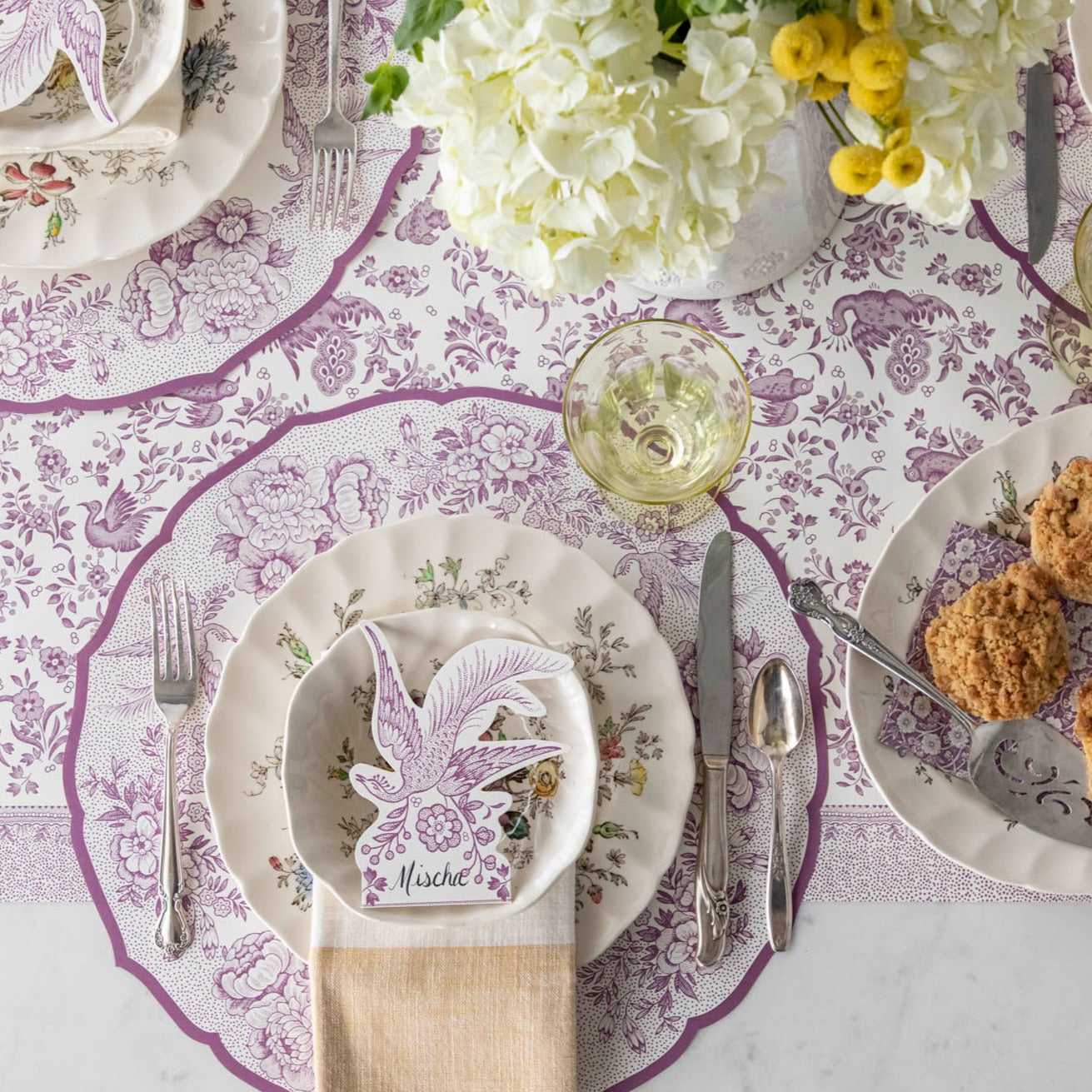 Lilac Asiatic Pheasants Die-Cut Placemats - Elegant Floral Table Setting for Dining Room & Kitchen Decor