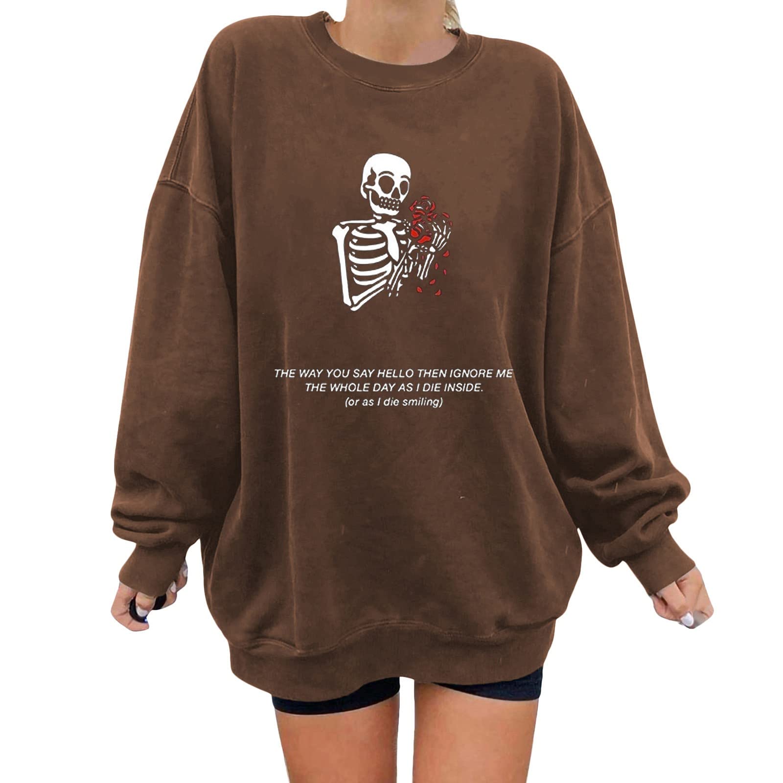Women's Long Sleeve Loose Casual Crewneck Pullover Sweatshirt - Solid Color Tops for Everyday Wear, Work & Outfits