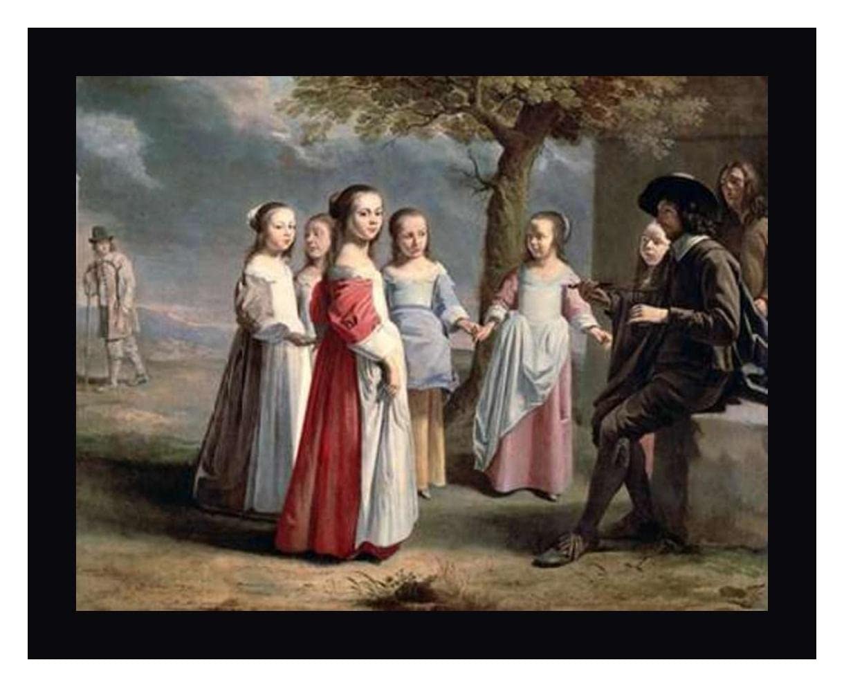 Antoine Le Nain Children's Dance Framed Canvas Art Print - 19x24 Inch Wall Decor with Black Frame - Ready to Hang for Living Room, Bedroom & Nursery