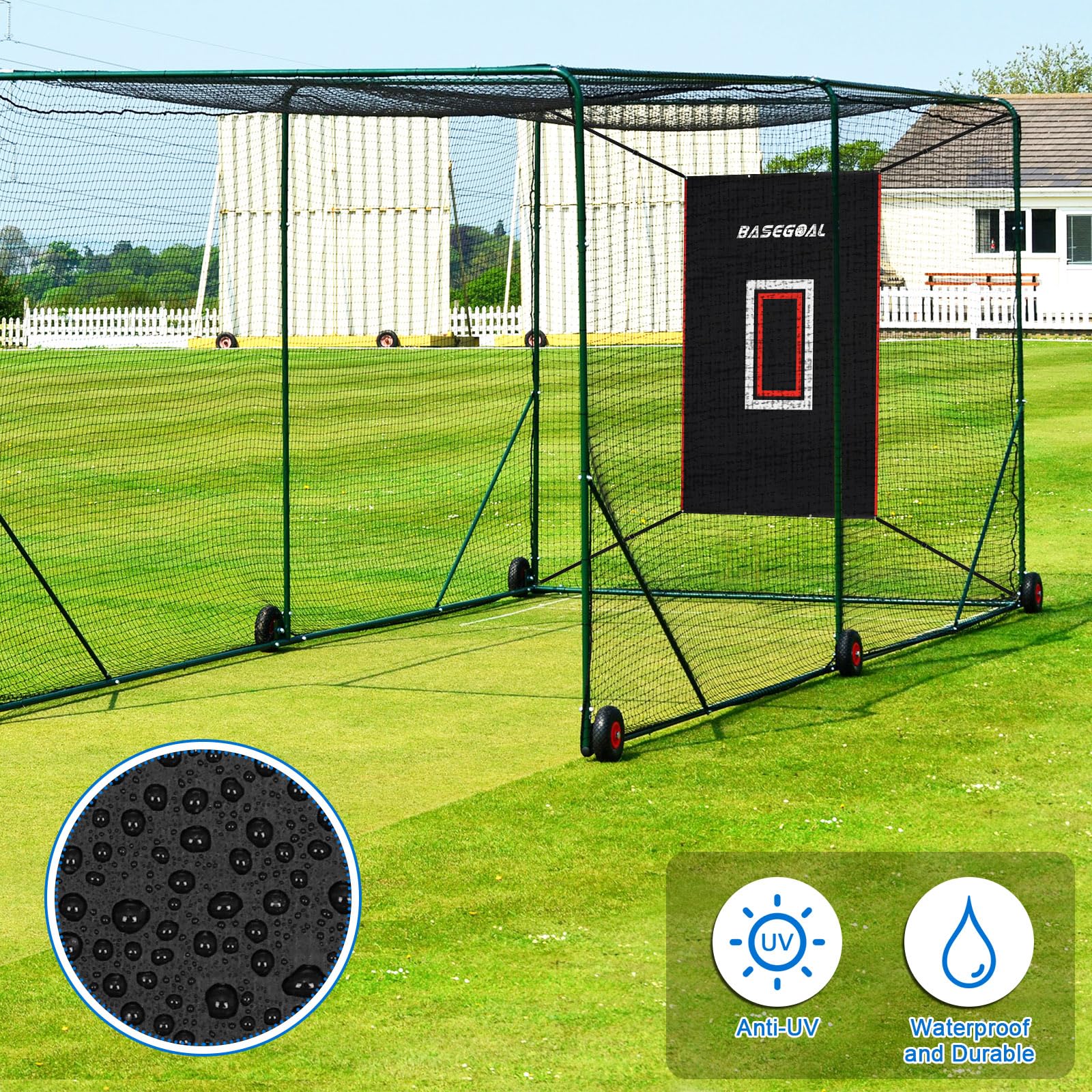 4'x6' Vinyl Baseball Backstop with Strike Zone & Catcher Image - Durable Batting Cage Backdrop for Baseball & Softball Practice | Perfect for Backyard Training, Batting Cages & Net Protection (Black)