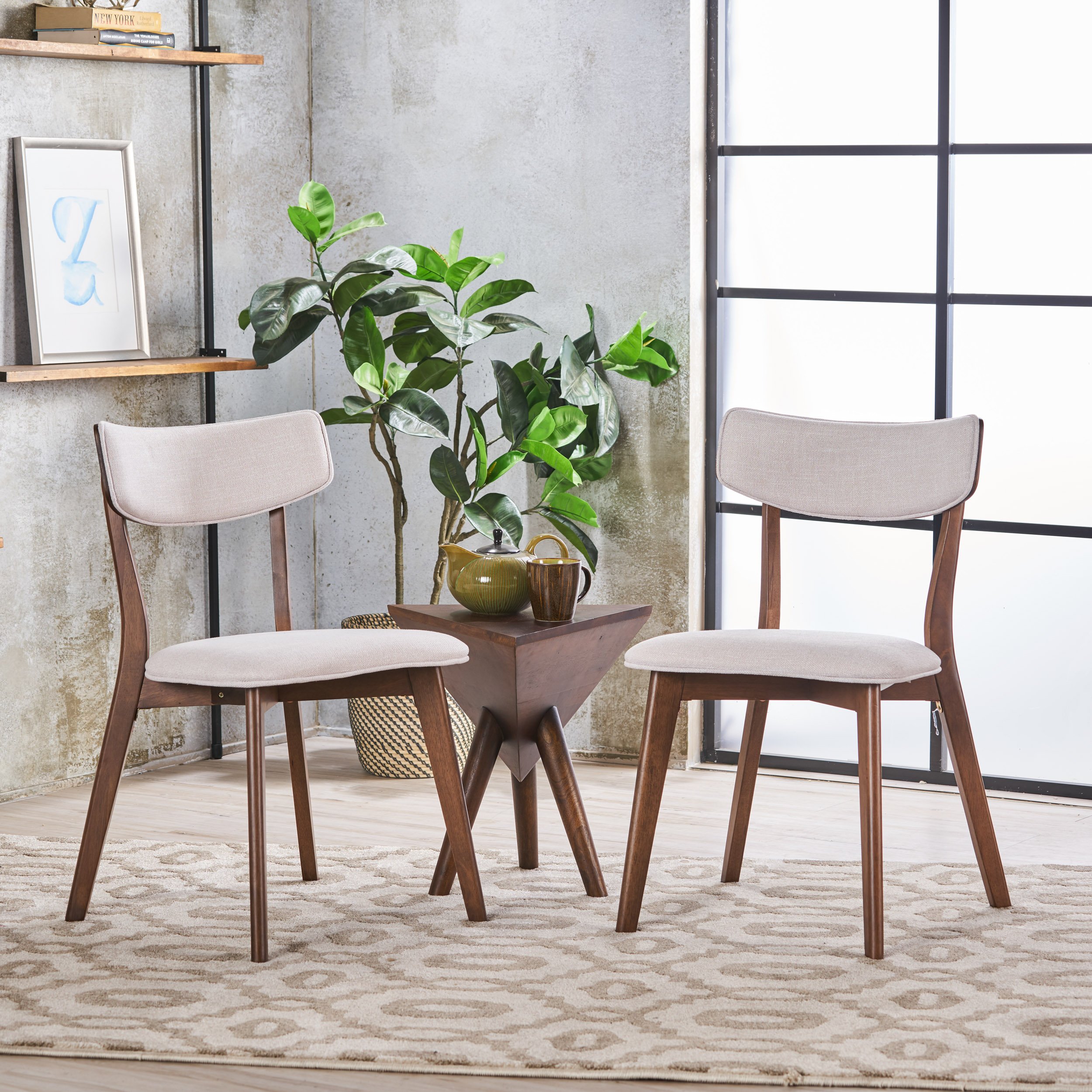 Christopher Knight Home Abrielle Mid-Century Modern Dining Chairs Set of 2 - Rubberwood Frame, Light Beige/Natural Walnut - Perfect for Dining Room, Kitchen & Home Office