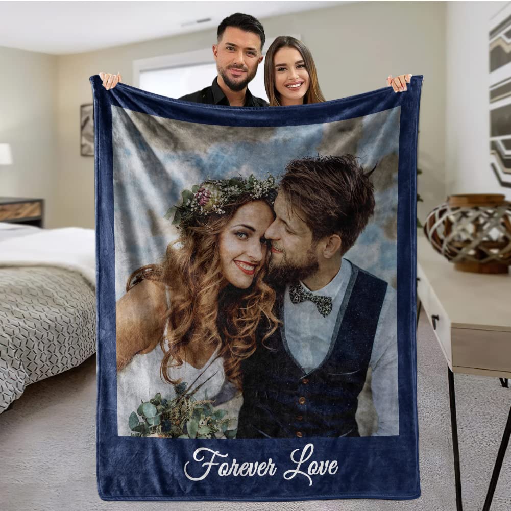 Custom Photo Blankets - Personalized Couples Gifts with Your Pictures | Birthday Gift for Wife, Husband, Girlfriend or Boyfriend | Cozy Throw for Anniversaries, Valentine's Day & Romantic Nights