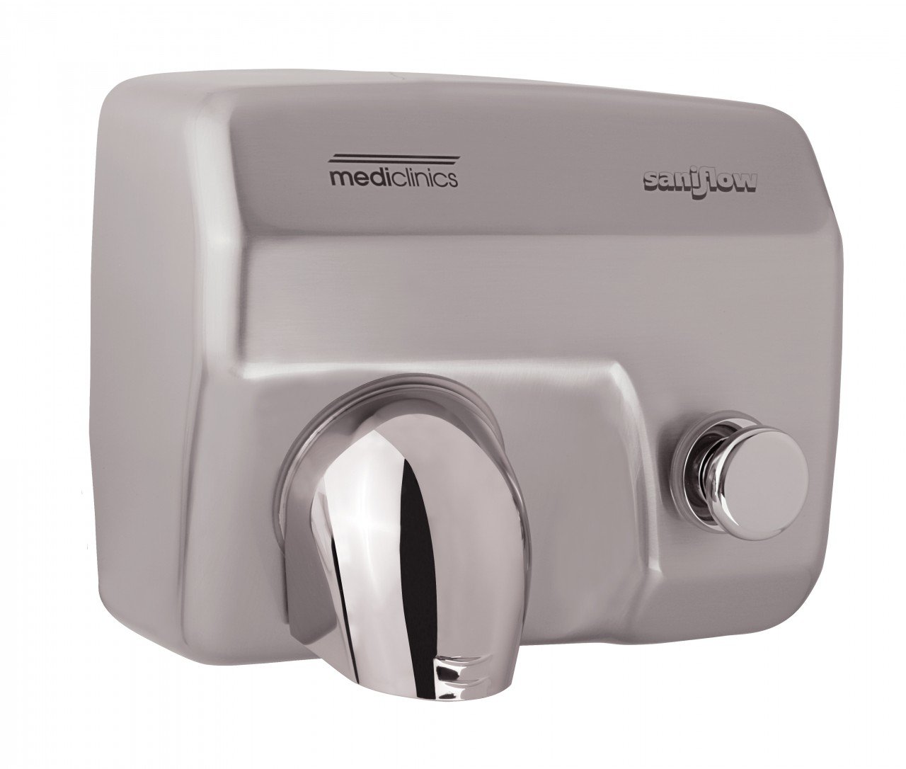 E88CS Commercial Push Button Hand Dryer - Stainless Steel Satin Chrome Finish, 1.9mm Thick Cover with High-Speed Aluminum Turbine - Ideal for Restrooms, Hospitals, and Public Spaces