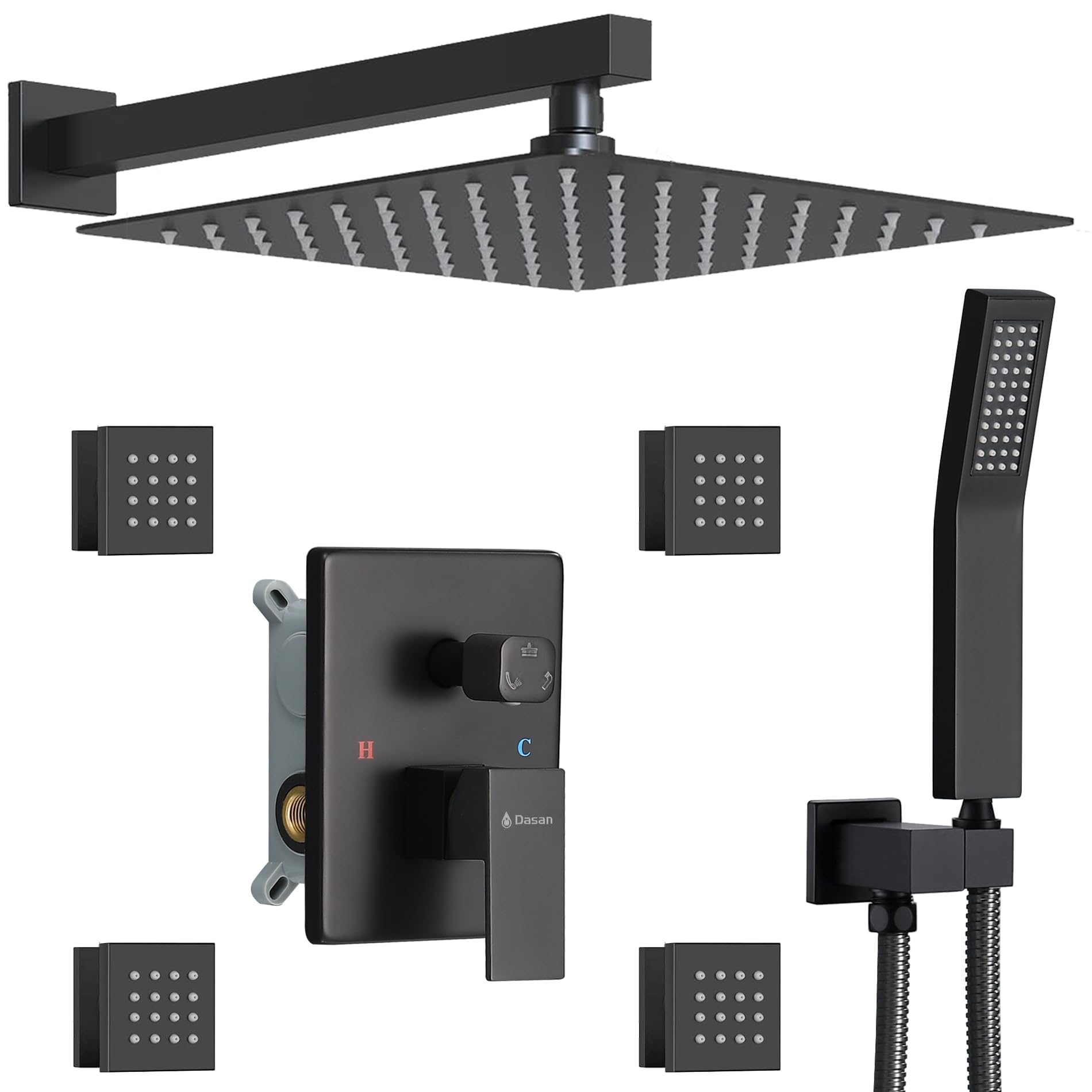 Premium Matte Black Rain Shower System - 12