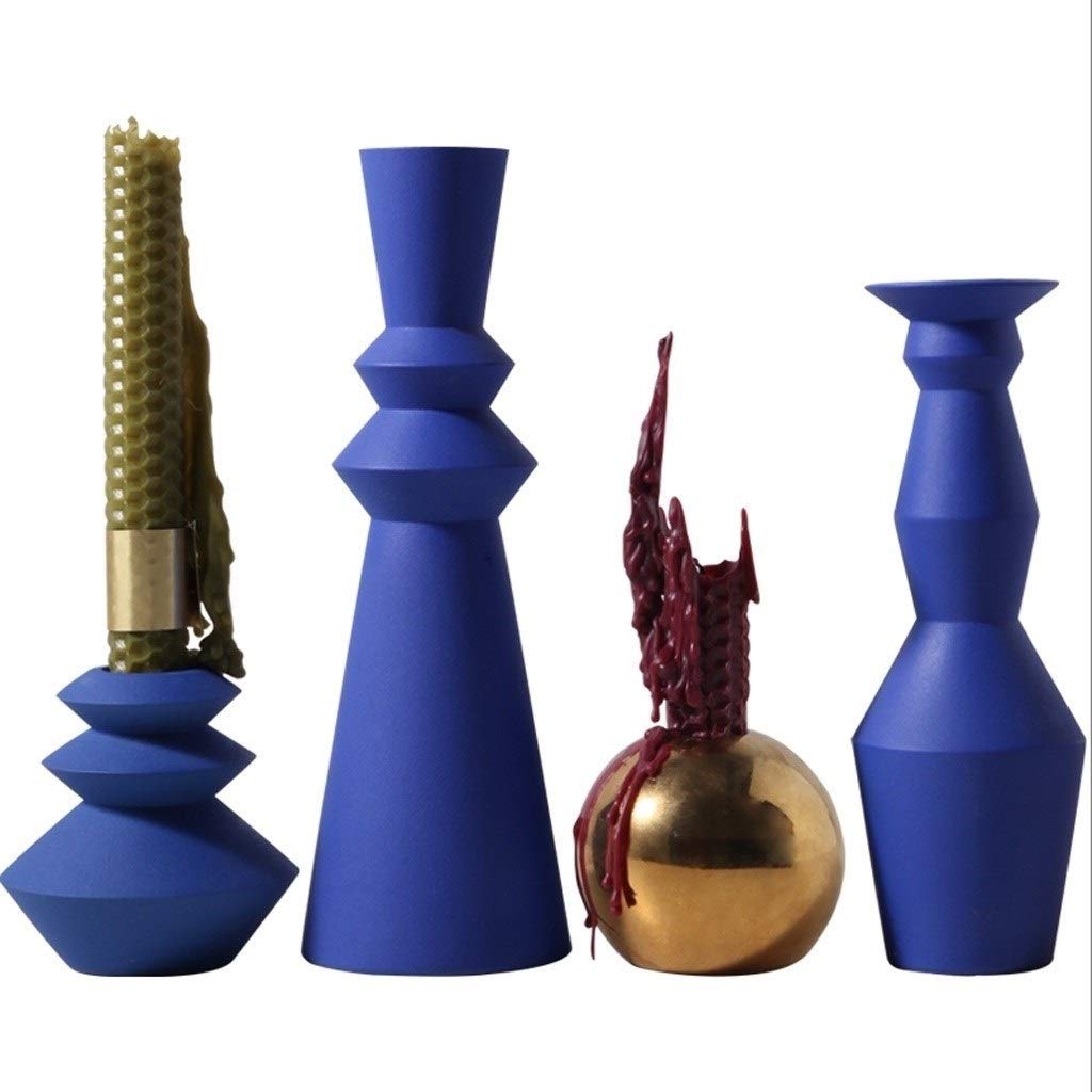 MJSM Ceramic Candle Holders Set of 4 - Romantic Candlelight Dinner Decor, Christmas Table Centerpiece, Wedding & Home Decor Accessories - Blue Candelabra for Dining Room, Living Room & Bedroom