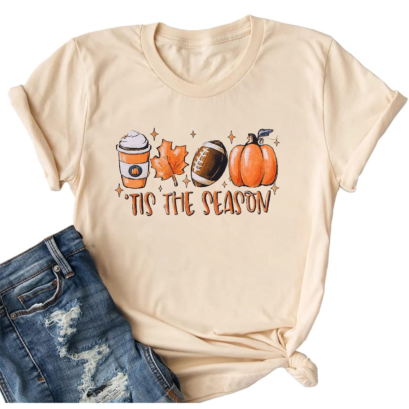 Funny Thankful Pumpkin T-Shirt for Women - Casual Graphic Short Sleeve Fall Top with Leaves Design | Perfect Thanksgiving Gift & Autumn Outfit