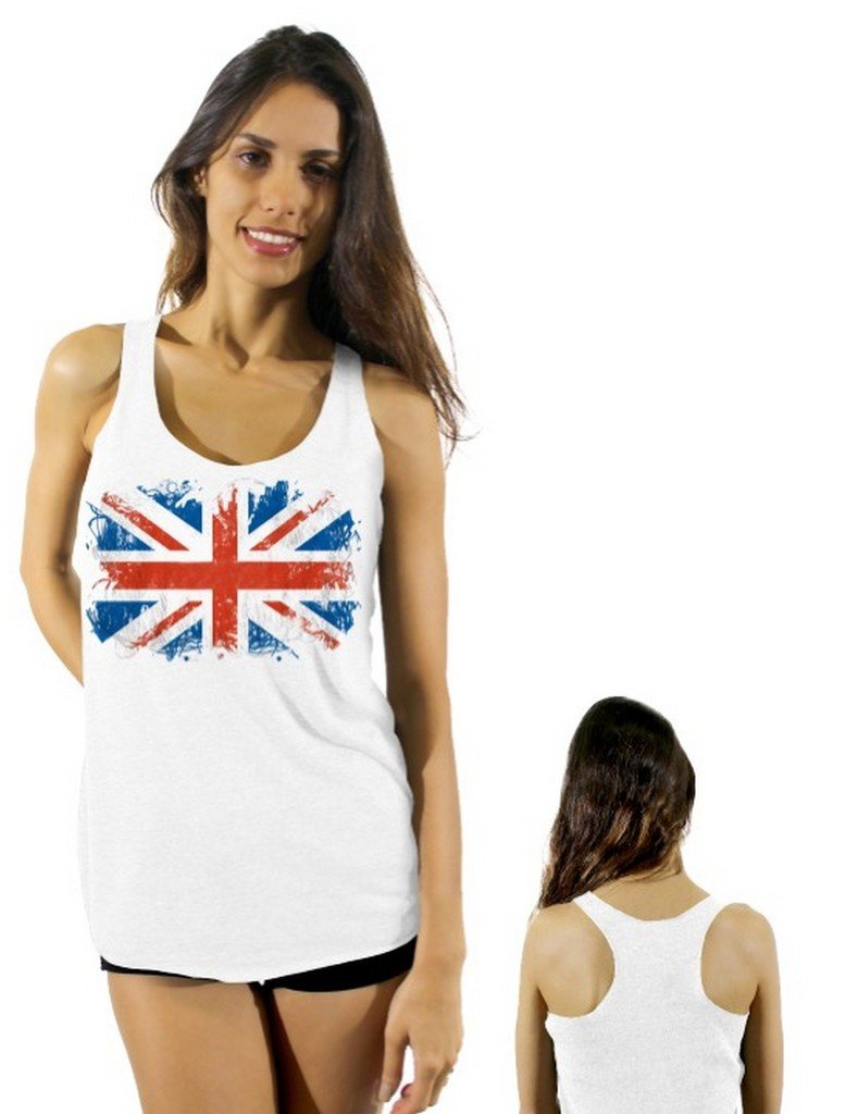 British Flag Distressed Logo Women's Racerback Tank Top - Vintage UK Graphic Tee for Casual Wear & Patriotic Outfits | Perfect for Summer, Concerts, and Festivals