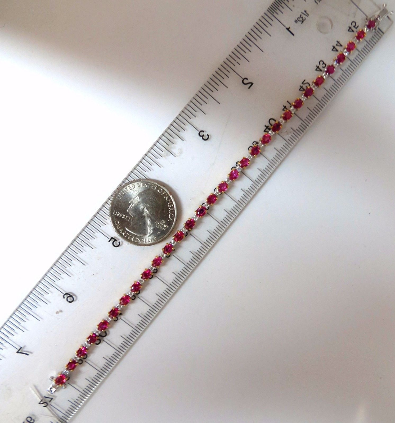 6.88ct Natural Bright Red Ruby & Diamond Alternating Tennis Bracelet in 14K Gold - Perfect for Weddings, Anniversaries & Special Occasions