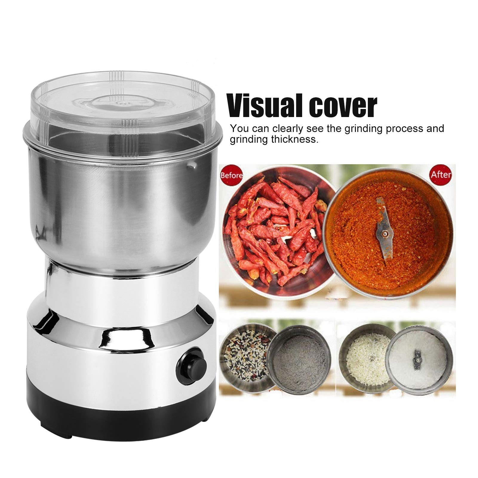 Taidda Stainless Steel Grain Grinder - Electric Coffee Bean Nut Mill, Powder Crusher for Dry Grains, Rice, Corn & Pepper - 110V US Plug - Perfect for Home Kitchen, Coffee Shop & Bakery Use