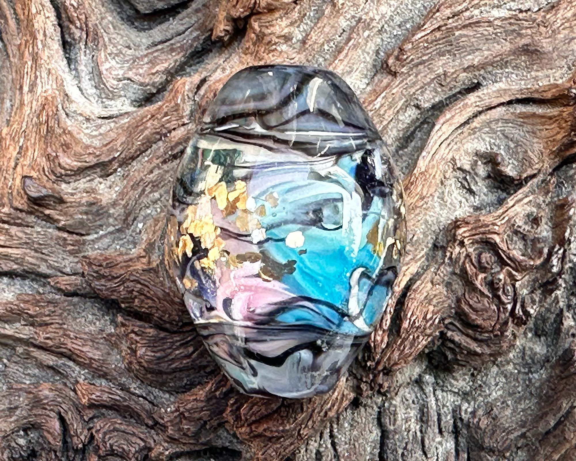 Celestial Steel Prism Lampwork Glass Focal Bead for Jewelry Making - Handmade Artisan Beads for Necklaces, Bracelets & DIY Craft Projects