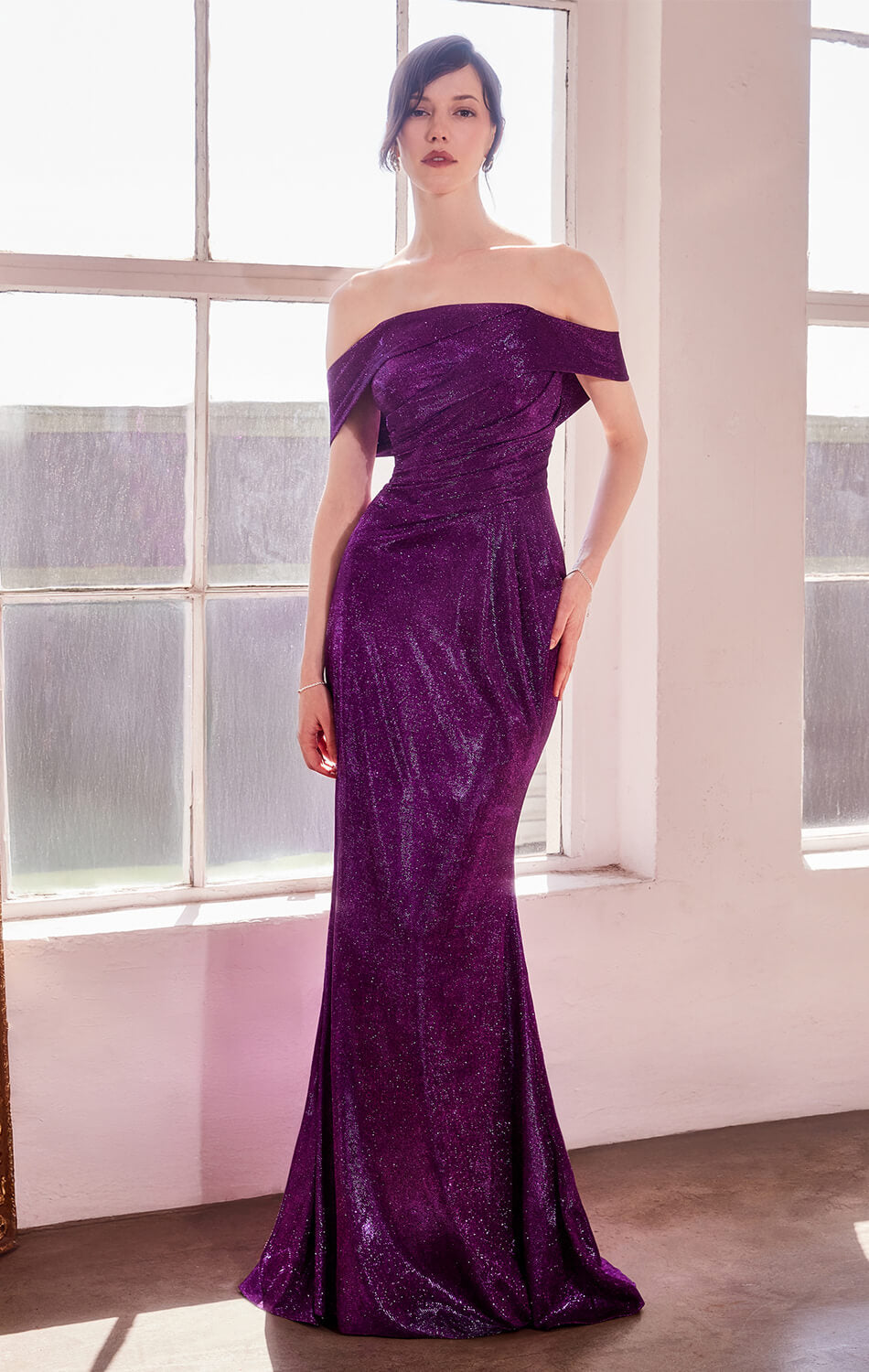 Hayworth Gown - Elegant Off-the-Shoulder Pleated Long Evening Dress for Women | Perfect for Weddings, Proms & Formal Events