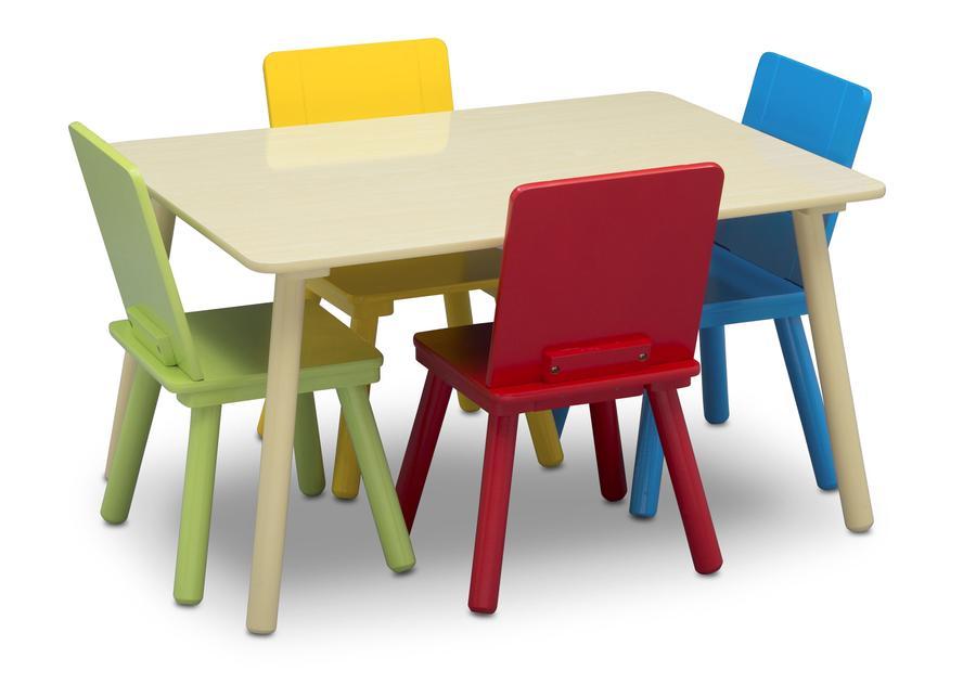 Kids Table and Chair Set - 4-Piece Wooden Children's Furniture for Playroom, Learning & Dining - Perfect for Toddlers & Preschoolers (Pink/Blue) - Ideal for Arts & Crafts, Snack Time, and Homeschooling Activities