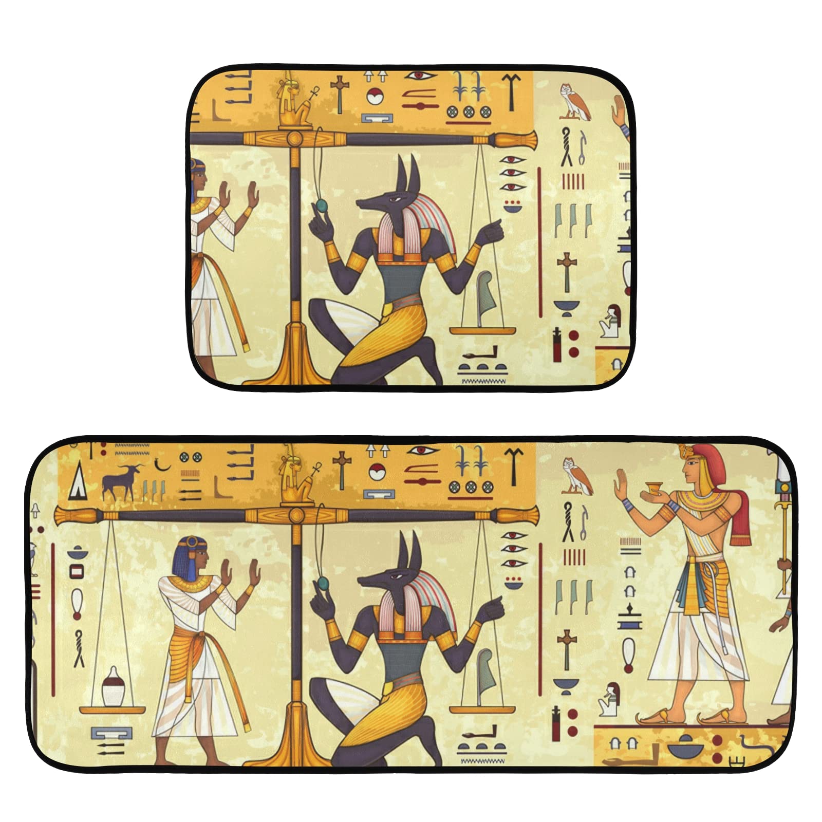 Ancient Egypt Hieroglyph Kitchen Mat Set of 2 - Anti-Fatigue Washable Non-Slip Foam Cushioned Rugs - Comfort Standing Mats for Kitchen, Laundry & Farmhouse Entryway - Perfect for Home Decor & High-Traffic Areas