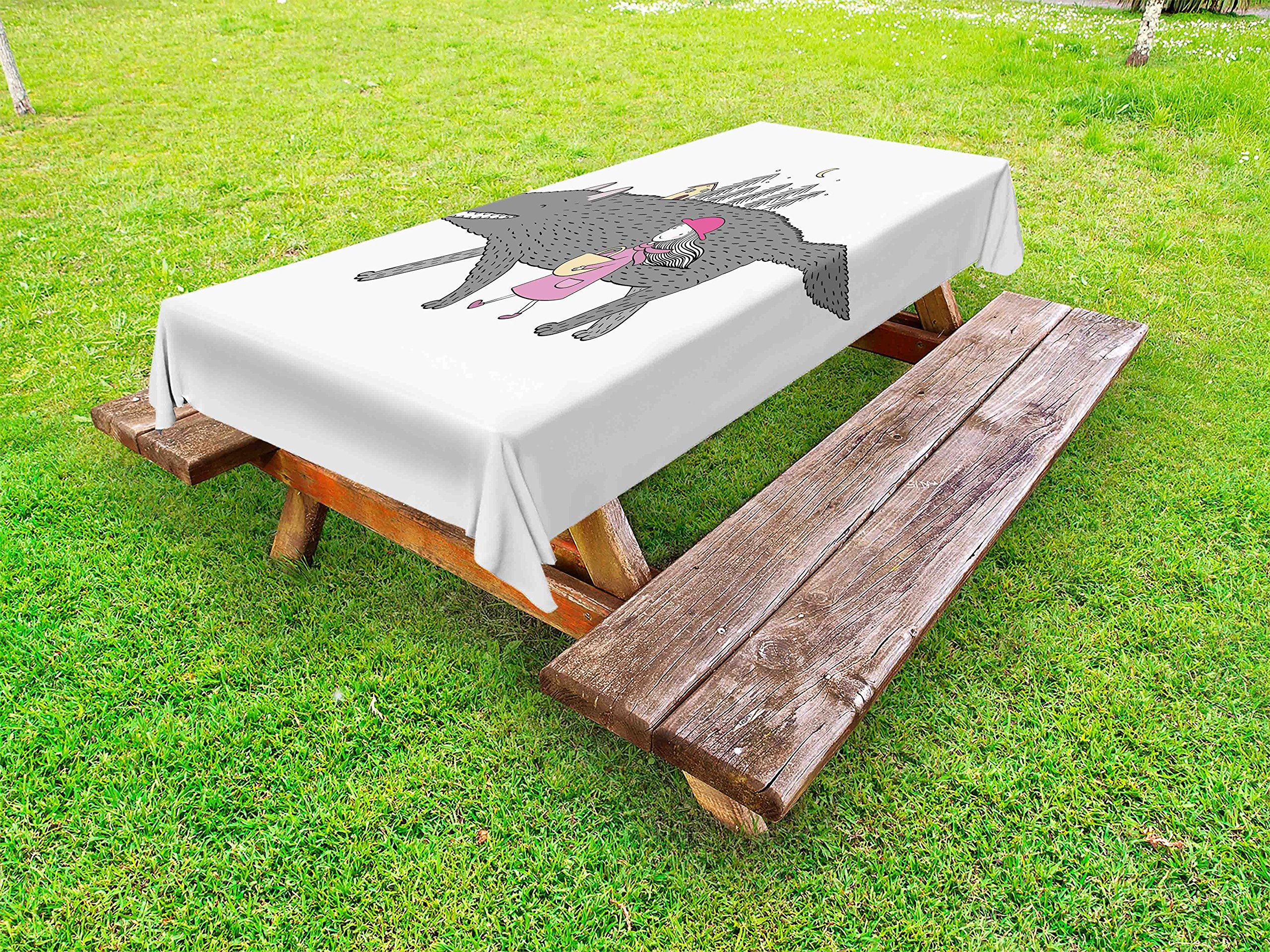 Ambesonne Fantasy Outdoor Tablecloth - Pink Grey Peach Picnic Table Cover 58