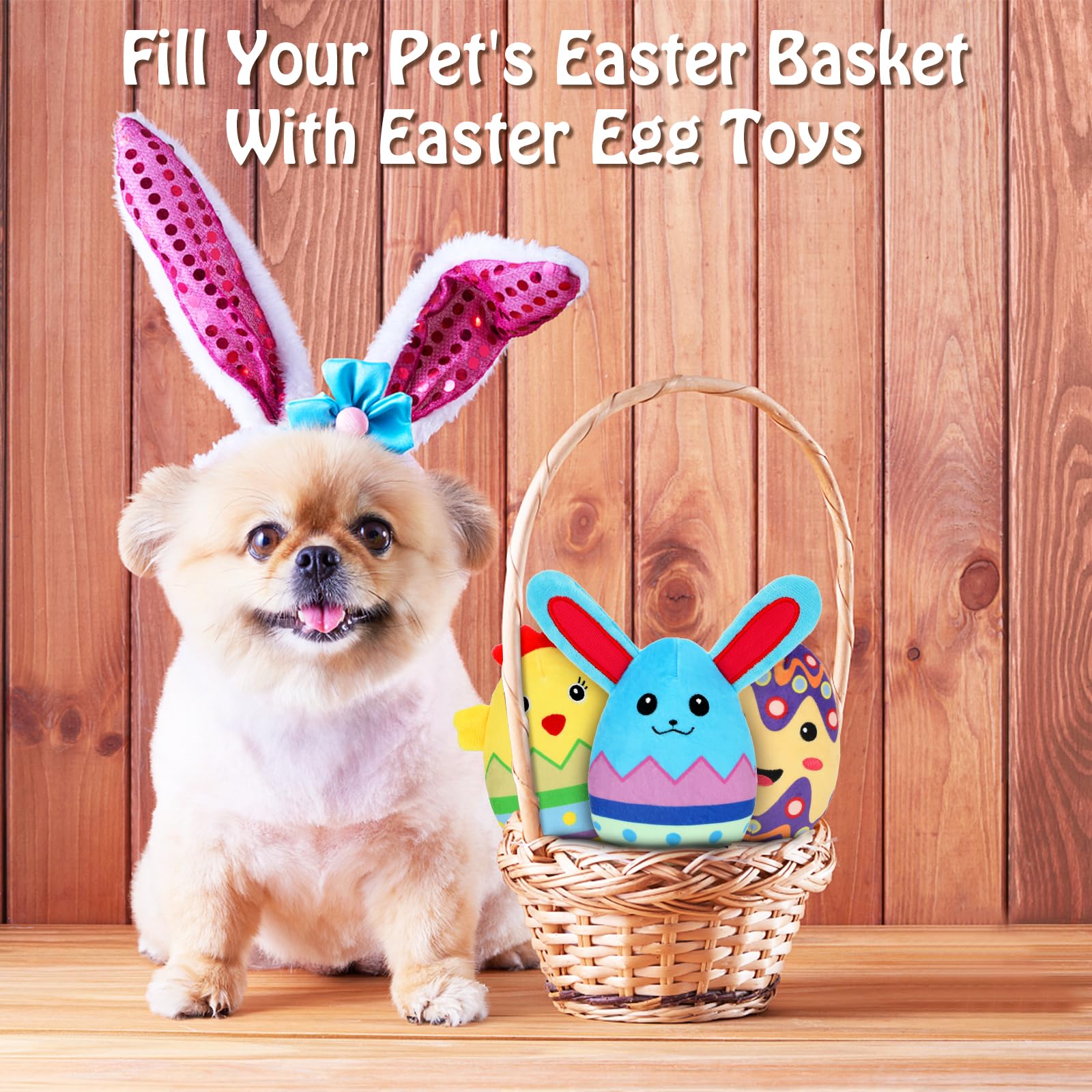Rypet 3 Pack Easter Dog Toys - Squeaky Plush Chew Toys for Small & Medium Dogs (Chicken, Rabbit, Egg) - Fun Interactive Puppy Toys for Easter Gifts & Playtime