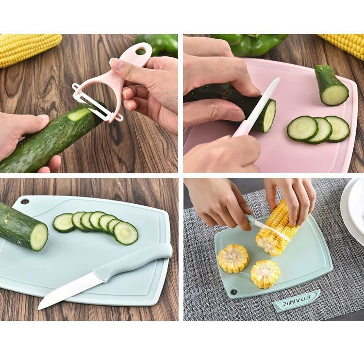 Premium Ceramic Fruit Knife Set - 3-Piece Kitchen Peeling Knives with Bamboo Cutting Board | Sharp Stainless Steel Blade, Ergonomic Handle | Perfect for Slicing Apples, Peeling Potatoes & Food Prep (Pink)