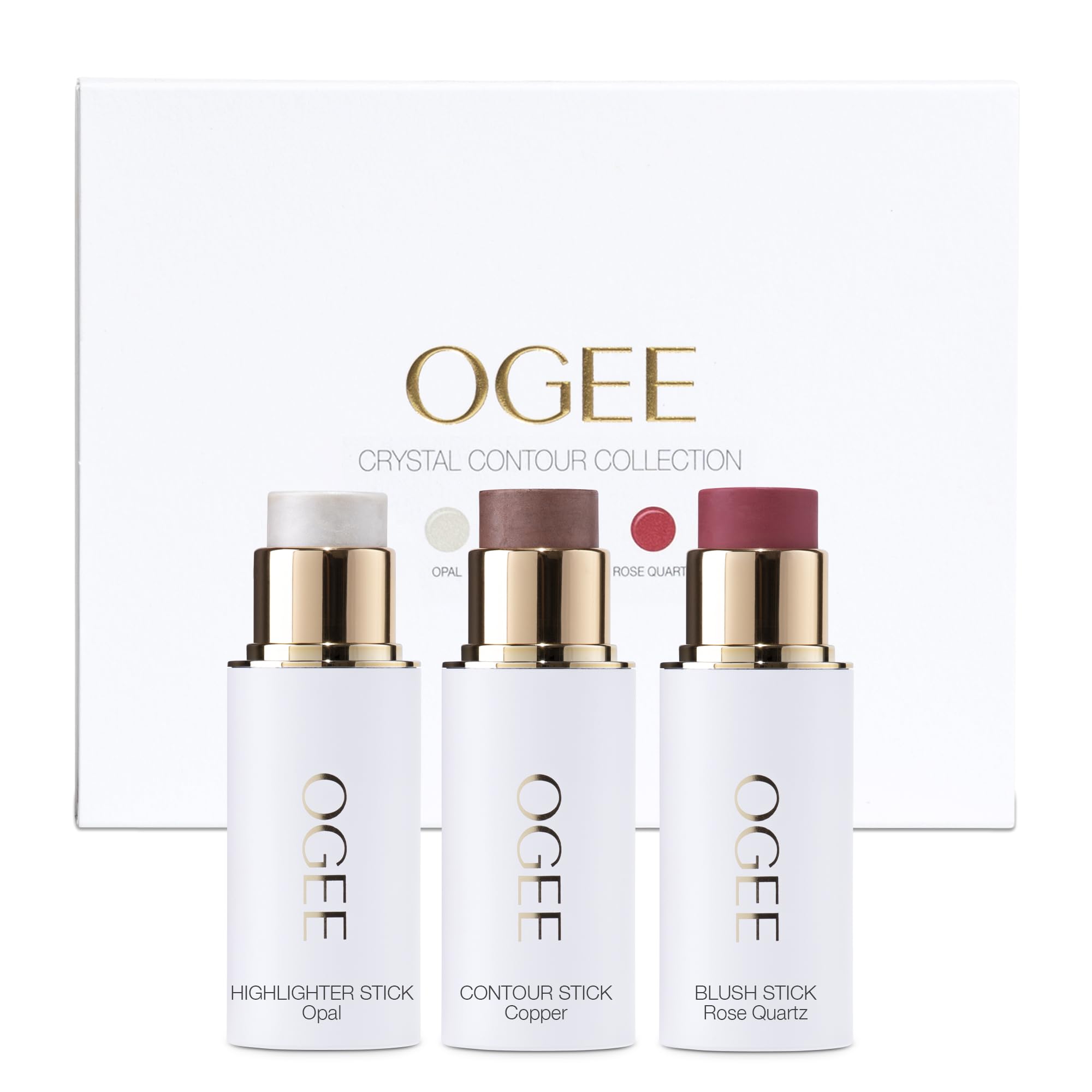 Ogee Face Stick Crystal Collection Trio - Organic Contour Makeup Set with Bronzer, Blush & Highlighter Sticks | Vegan, Cruelty-Free | Perfect for Everyday Glow & Professional Makeup Looks