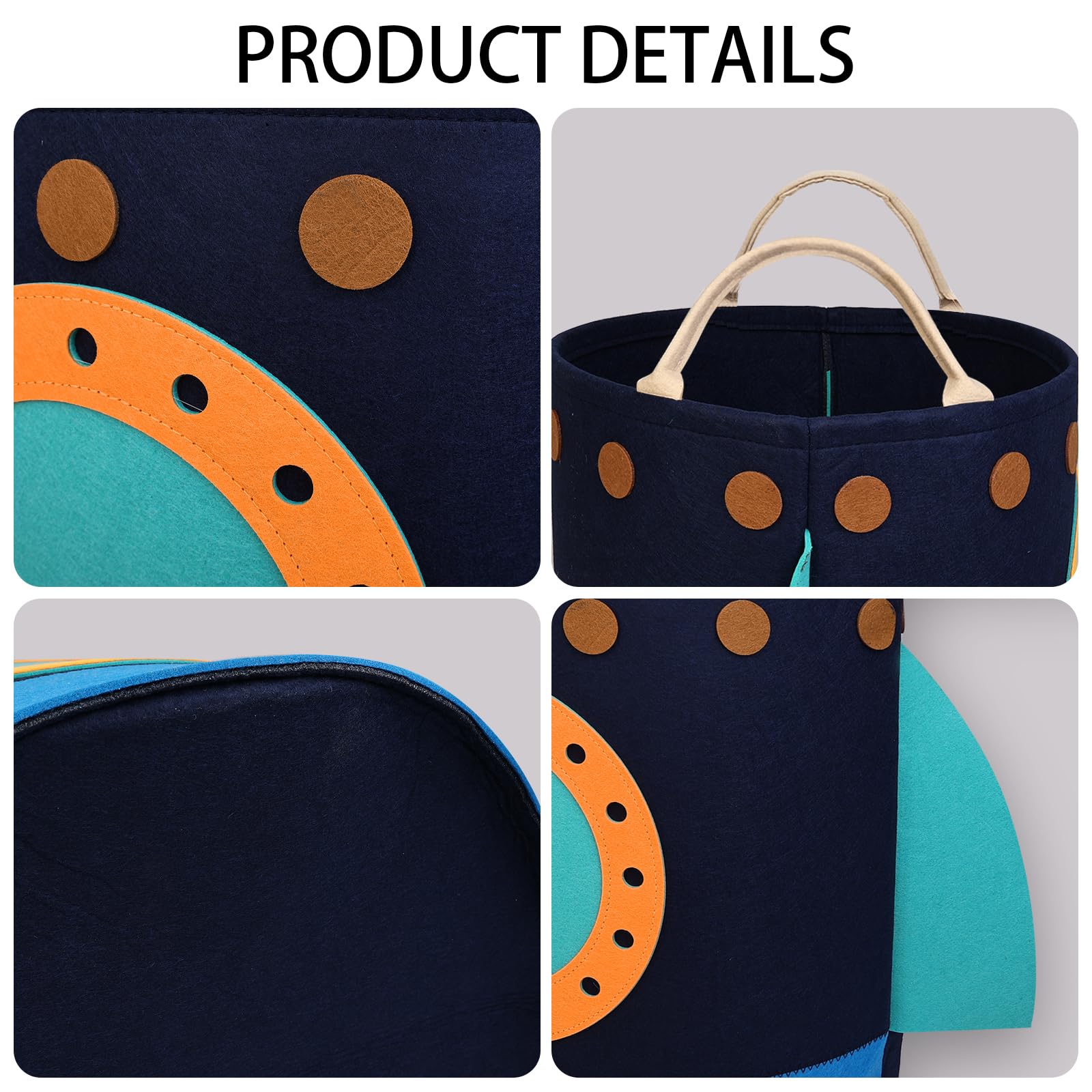 Large Kids Laundry Hamper Basket with Carry Handle - Rocket Design for Toy Storage, Baby Clothes & Bedroom Decor - Perfect for Boys & Girls Room Organization