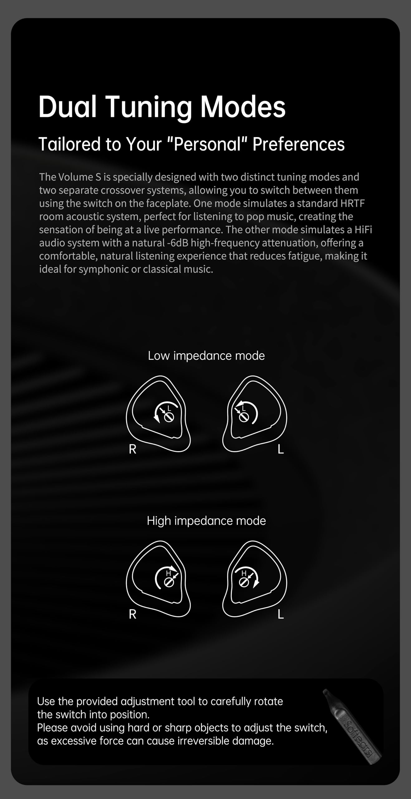 Softears Volume S Hybrid Earphones - 1DD + 1 Passive DD + 2BA Drivers with Interchangeable 3.5mm/4.4mm Cable for Audiophiles | Perfect for Studio Monitoring, Gaming & Travel