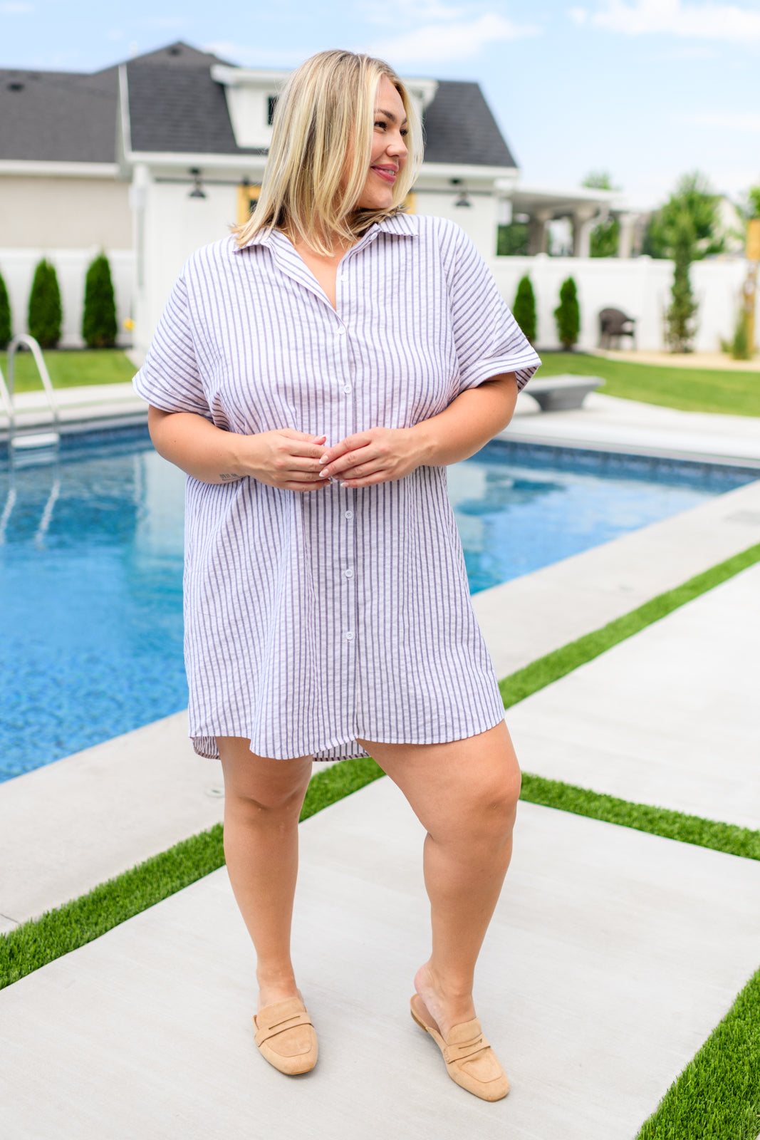 Cornelia Striped Shirt Dress for Women - Casual Long Sleeve Button Down Tunic Dress - Perfect for Office, Date Night & Spring Outfits