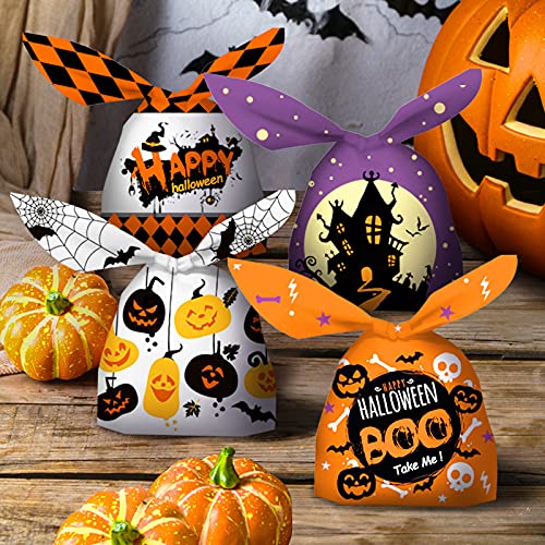 50 Pack Halloween Treat Bags with Bunny Ears - Orange Trick or Treat Candy Bags for Halloween Party Favors, School Events & Neighborhood Candy Distribution