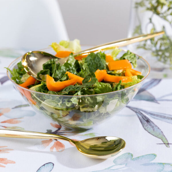 2-Pack Clear & Gold Organic Plastic Salad Bowls - BPA-Free, Eco-Friendly, Durable for Kitchen, Picnics, Parties & Meal Prep