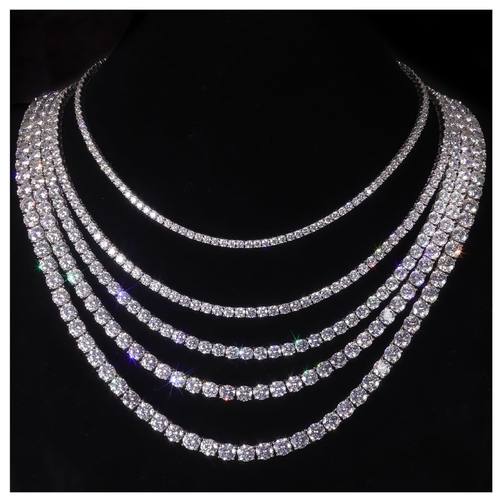 Moissanite Tennis Necklace 3mm-6.5mm | 925 Silver Plated with 14k White Gold | Handmade Jewelry for Women & Men | Anniversary & Birthday Gift | Perfect for Weddings, Parties & Special Occasions