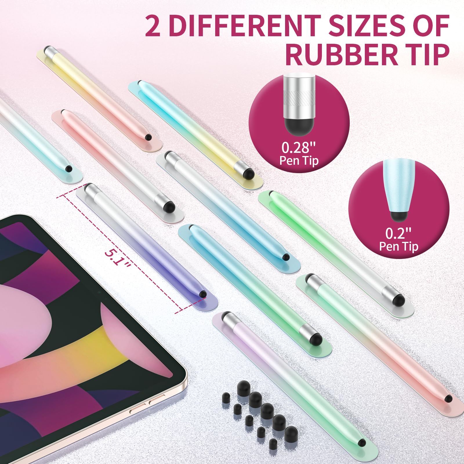 10-Pack High Precision Stylus Pens for iPad & Android Tablets - Dual Rubber Tip Touch Screen Stylus Compatible with iPhone, Samsung, Most Capacitive Screens (Perfect for Drawing, Note-Taking & Digital Signatures)