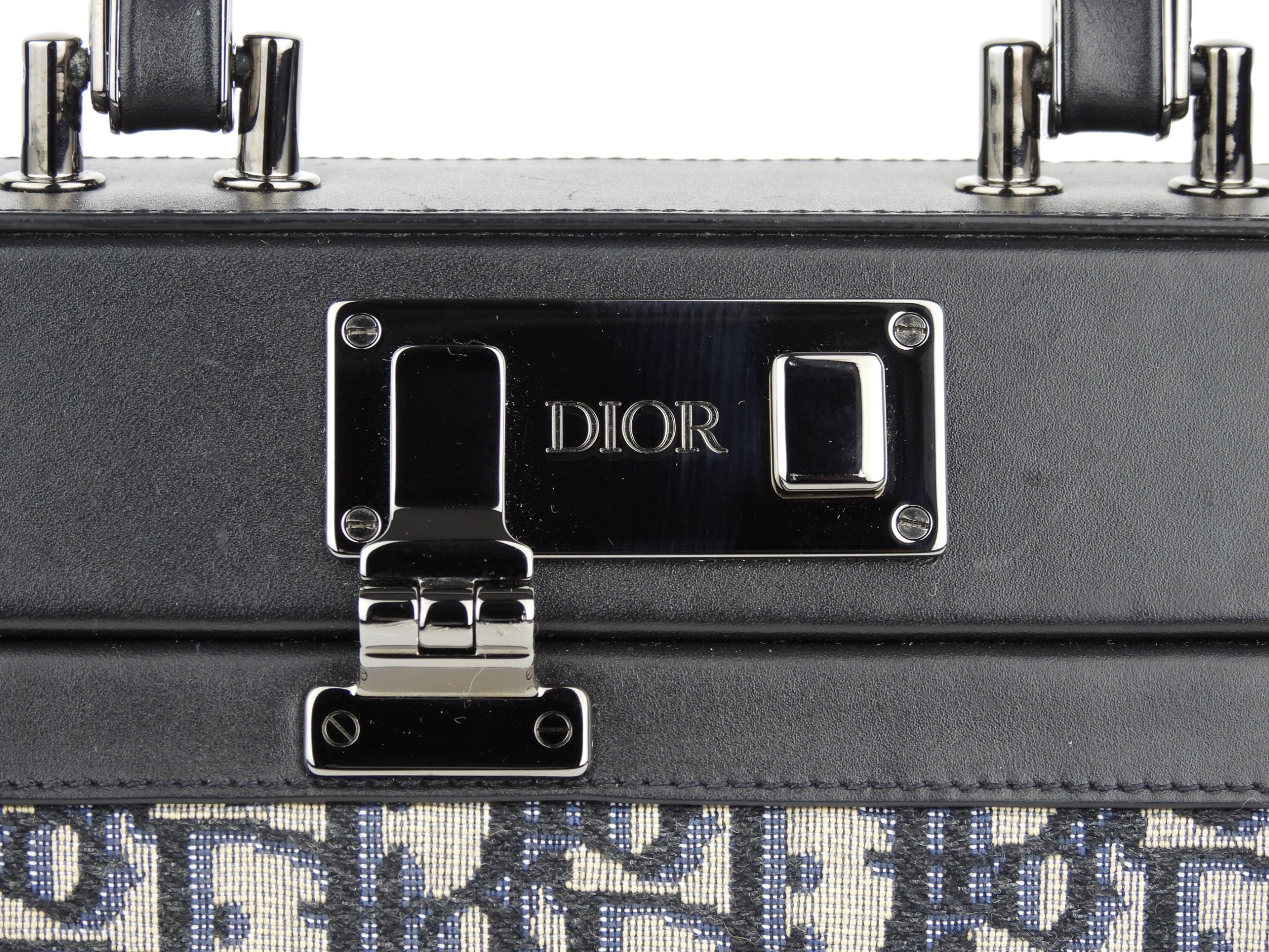 Christian Dior Oblique Monogram Black Leather Two-Way Hard Case Lock Handle Bag - Luxury Travel & Everyday Elegance