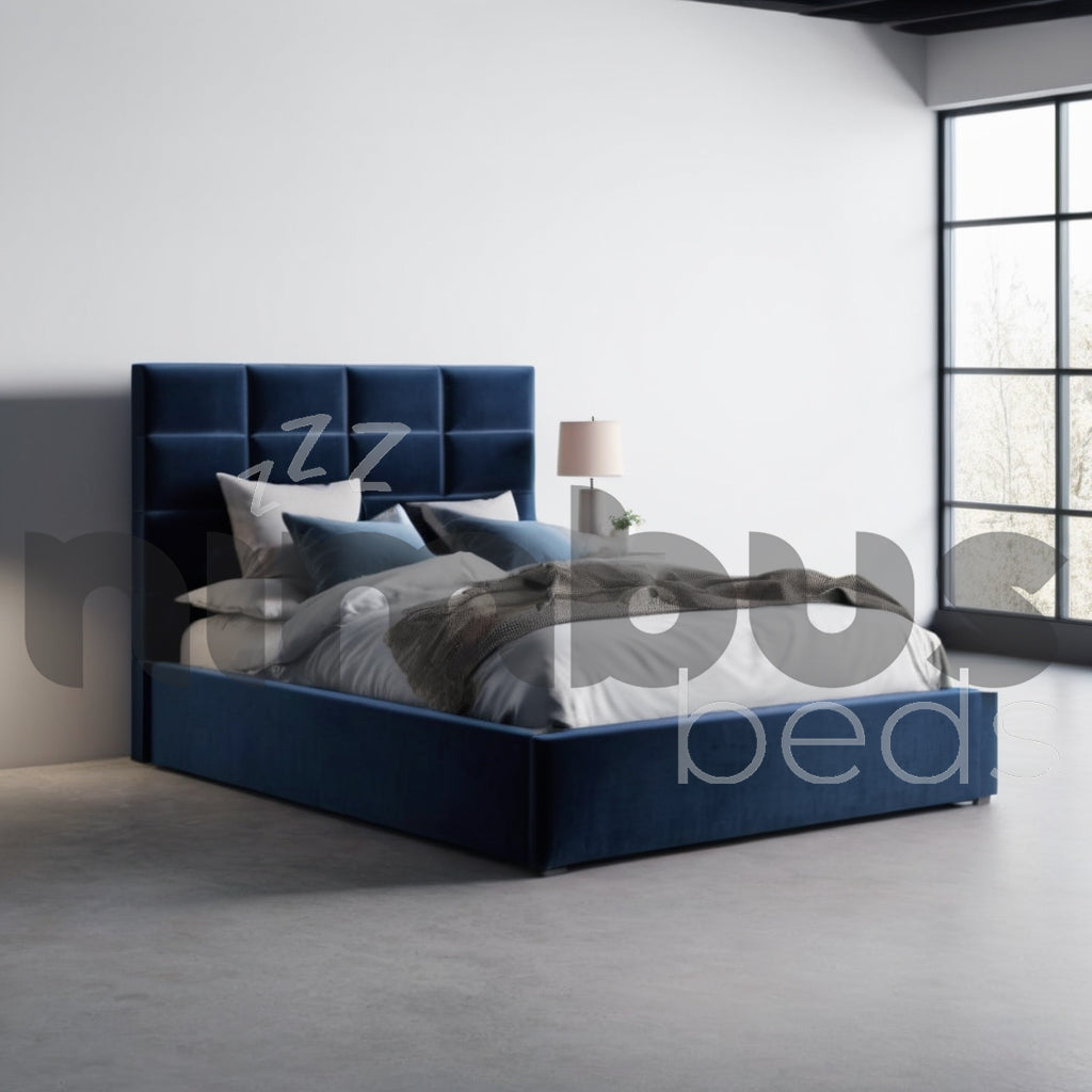 8 Square Panel Bed Frame - Queen Size Wooden Platform Bed with Upholstered Headboard - Perfect for Modern Bedrooms & Guest Rooms
