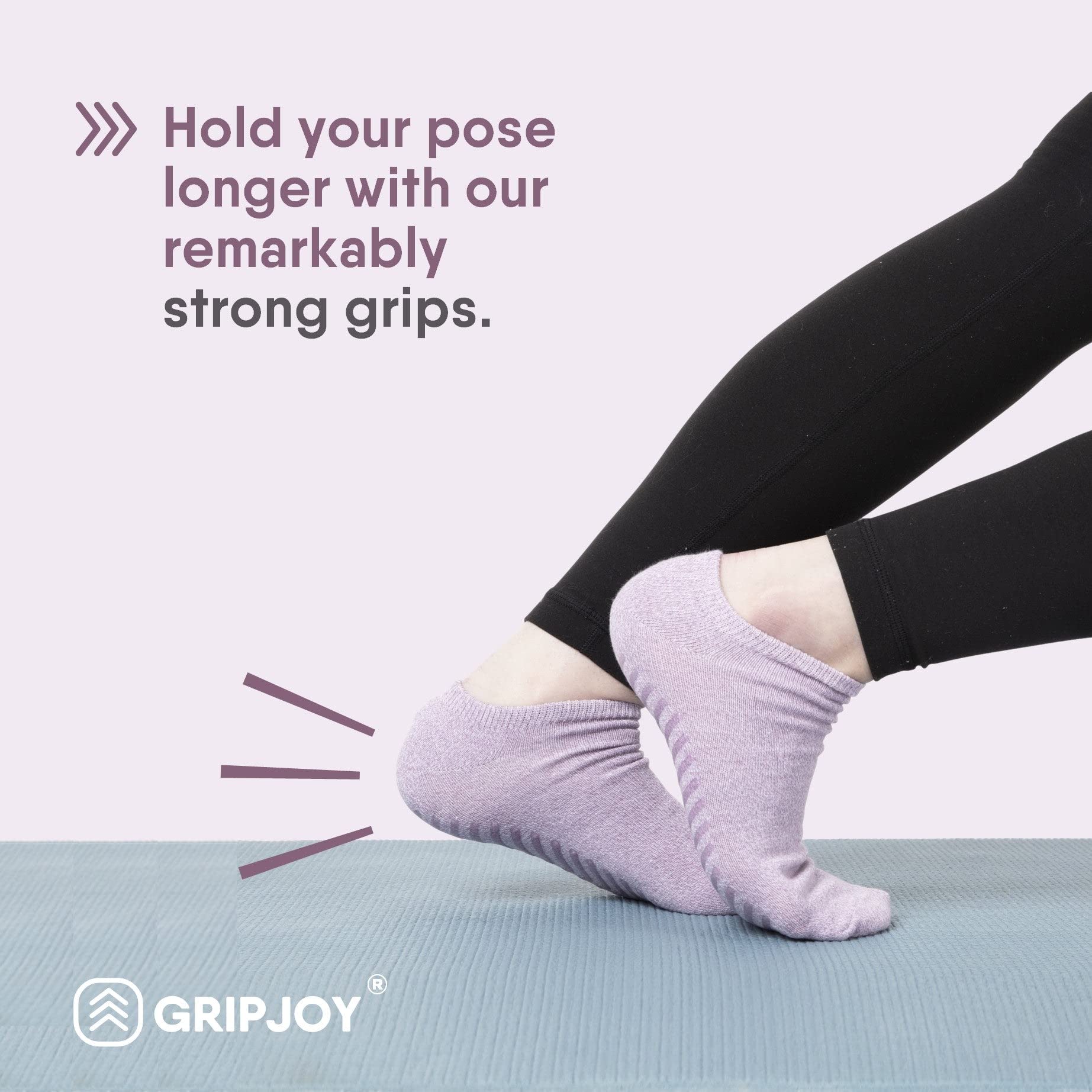 Gripjoy Non-Slip Grip Socks Bundle - Crew & Low Cut Styles (Multi-Color: Grey, Red, Green, Blue, Pink, Purple) - Small/Medium - Perfect for Yoga, Pilates, Barre & Dance Workouts