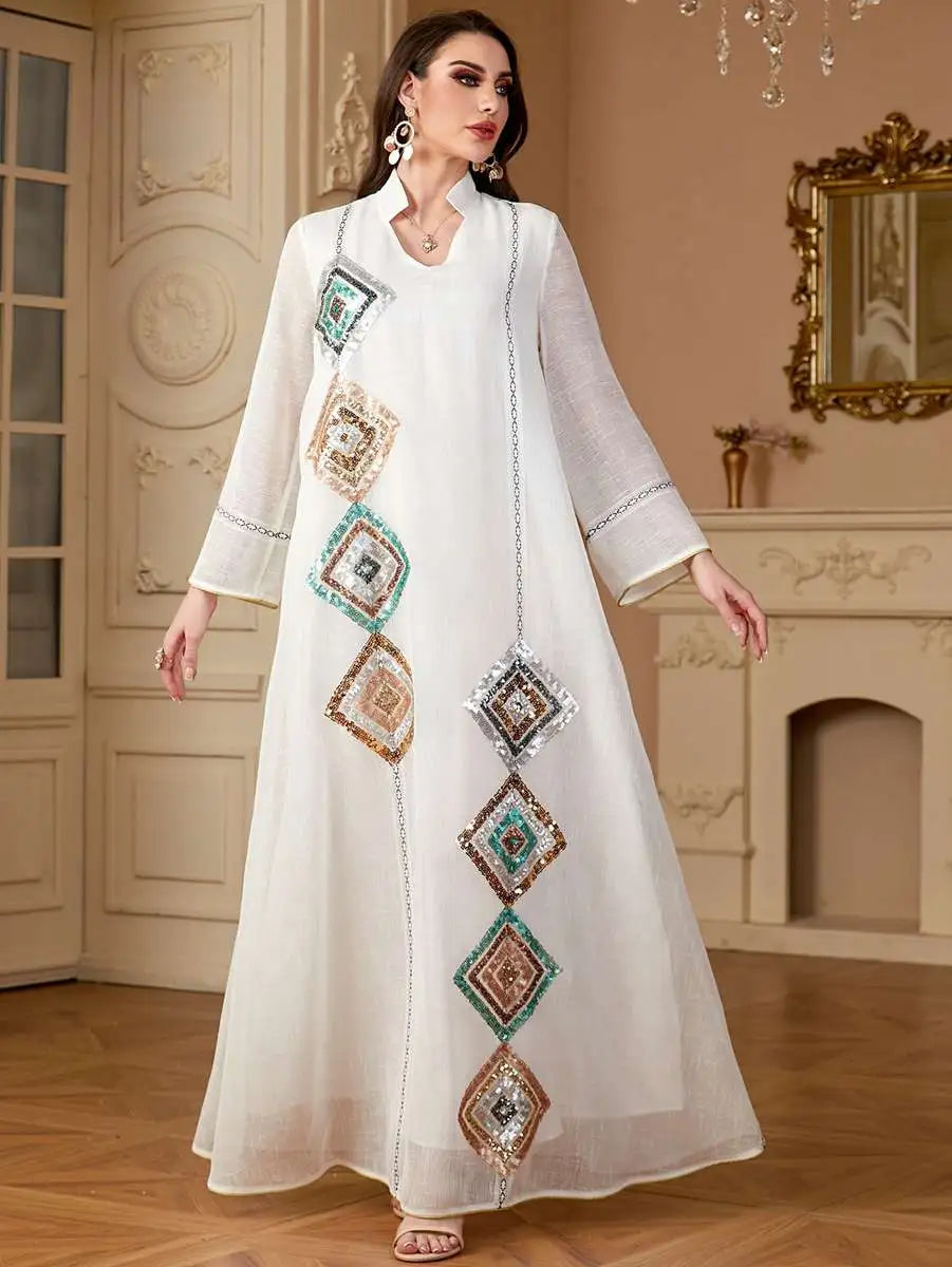 Elegant Eid Sequins Caftan Kaftan Jalabiya Dress for Women - Perfect for Party, Wedding & Special Occasions - Stylish Islamic Abaya for Festive Celebrations