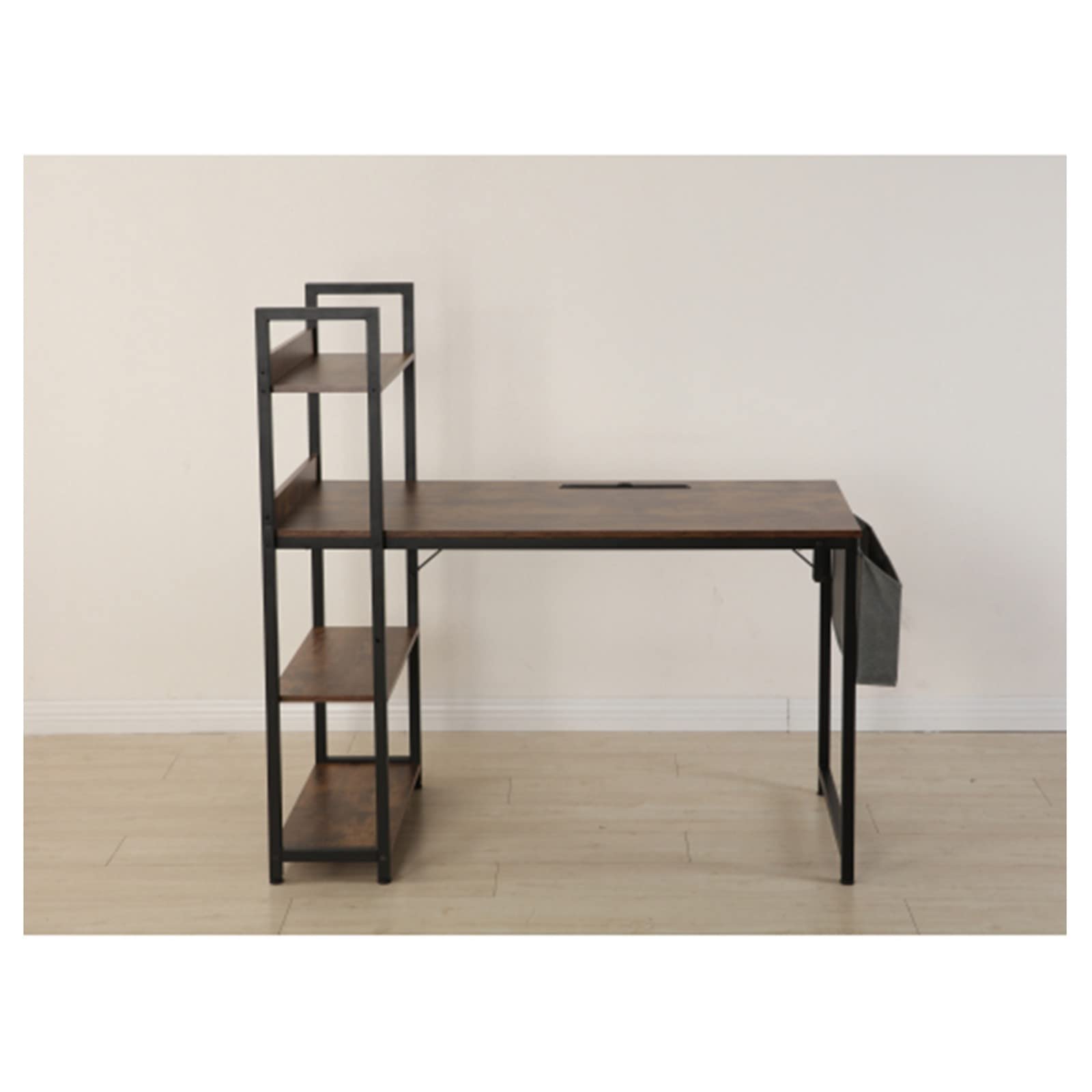 Multi-Function H-Shaped Computer Desk with Bookshelf & Drawer for Home Office Workspace