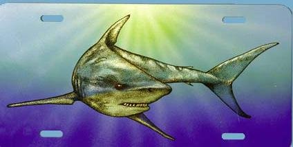 Custom Airbrushed Megalodon & Great White Shark Metal License Plate - Durable Car Vanity Plate for Trucks, SUVs & Motorcycles - Perfect for Shark Lovers & Automotive Enthusiasts