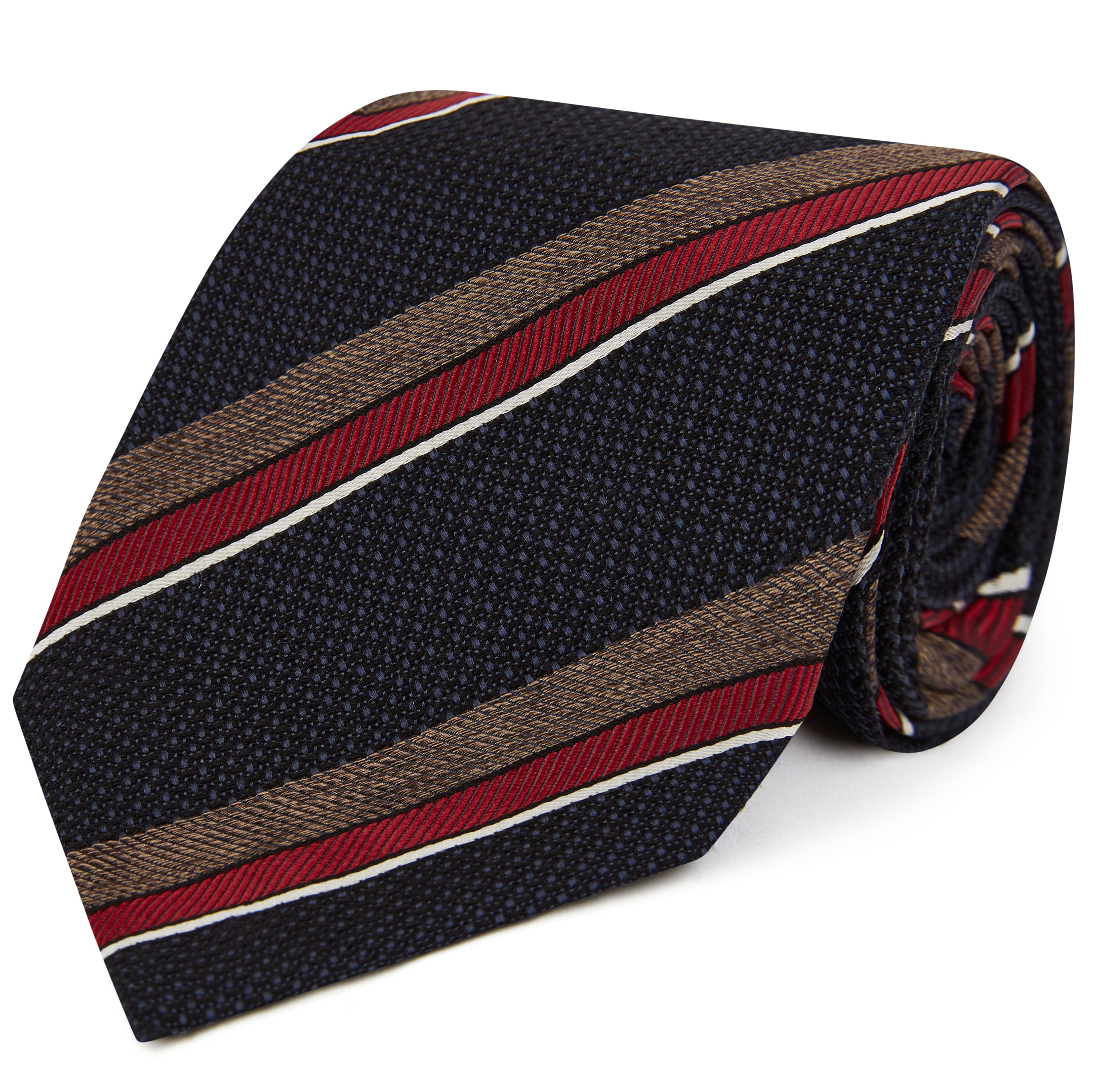Premium Navy & Brown Textured Multi-Stripe Woven Silk Tie for Men - Elegant Business & Formal Occasions, Weddings & Office Wear
