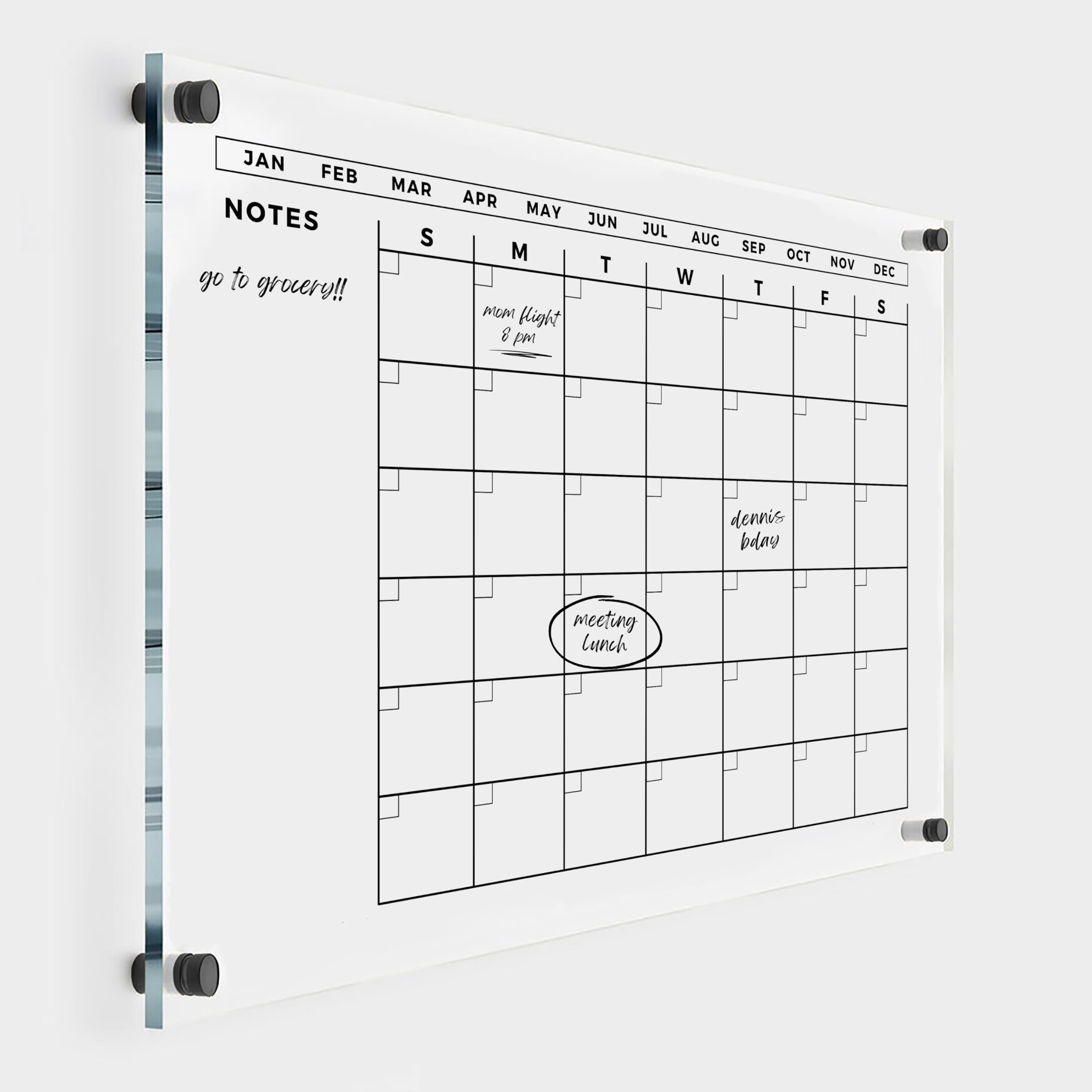 **2025 Large Acrylic Dry Erase Wall Calendar with Black Hardware - 28x20