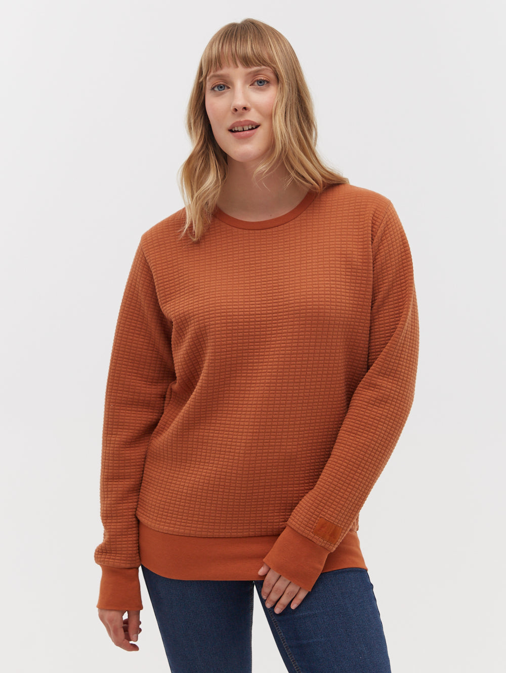 Afra Quilted Crew Neck Sweatshirt for Women - Soft Fleece Pullover Sweater - Cozy Winter Casual Wear for Outfits & Lounge