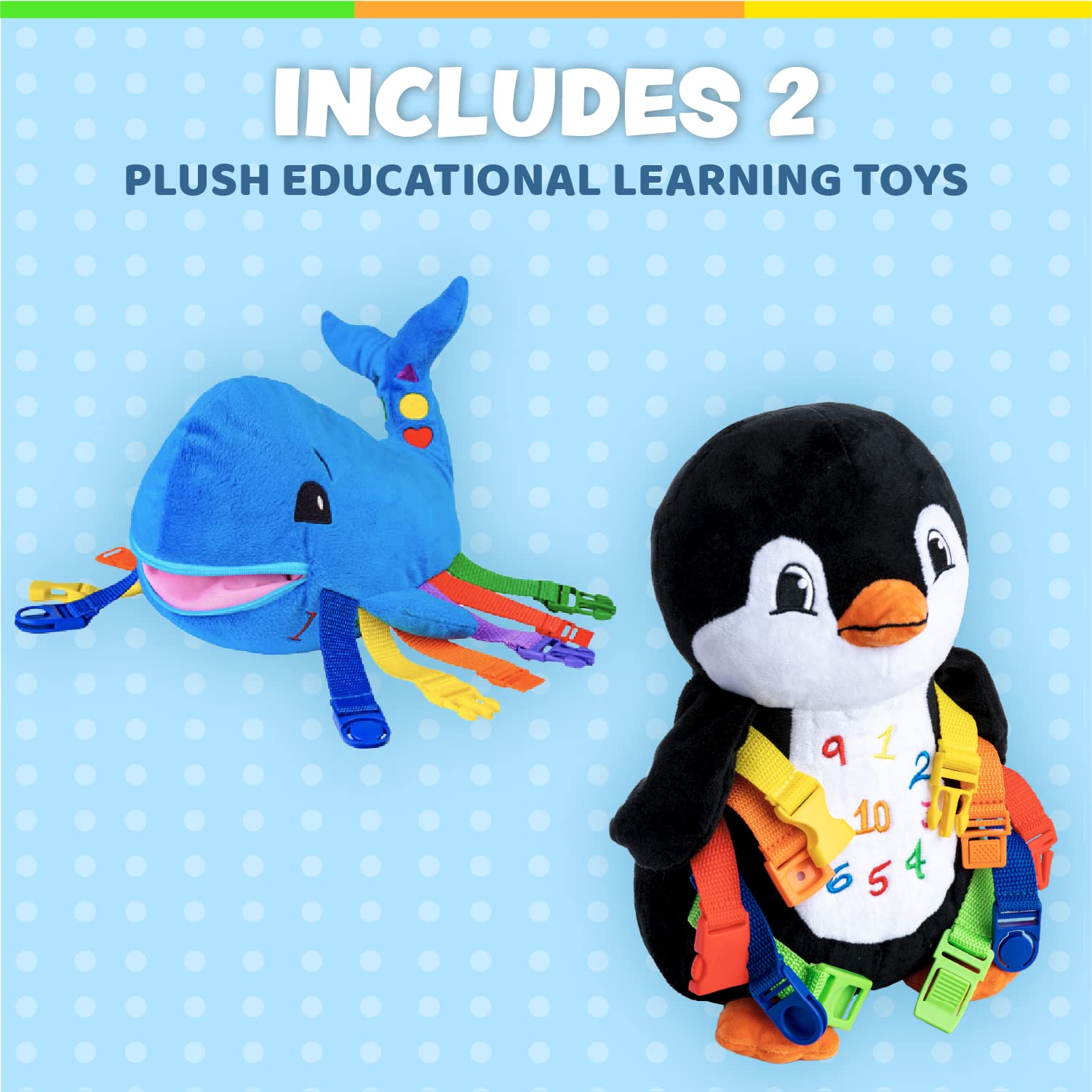 Buckle Toys - Blu Whale & Blizzard Penguin Ocean Buddies Bundle | Sensory Fidget Toys for Kids with Autism & ADHD | Perfect for Travel, Classroom & Stress Relief