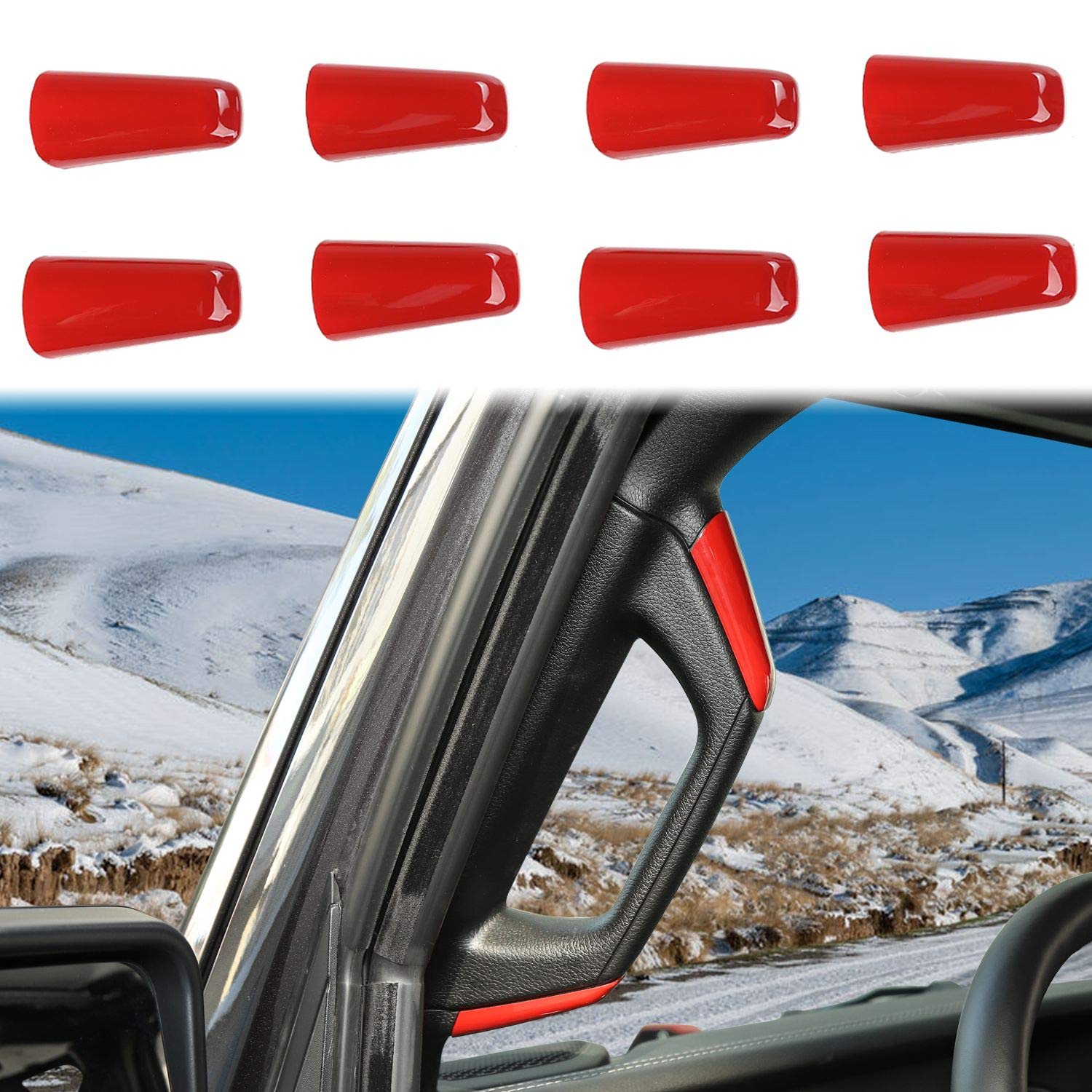 Jeep JL A&B Pillar Grab Handles Trim Cover - ABS Red 8pcs Interior Accessories for 2018-2023+ Jeep Wrangler JL JLU & Gladiator JT 4XE - Enhance Safety & Style for Off-Road Adventures