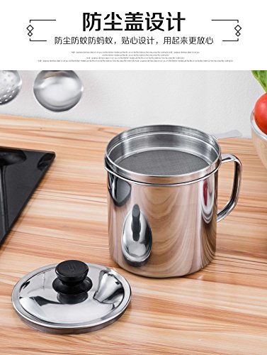 Stainless Steel Grease Keeper with Mesh Strainer - 1.7L (8 Cups) Oil Storage Container for Kitchen - Perfect for Storing Cooking Oil, Bacon Grease & Frying Fat After Cooking