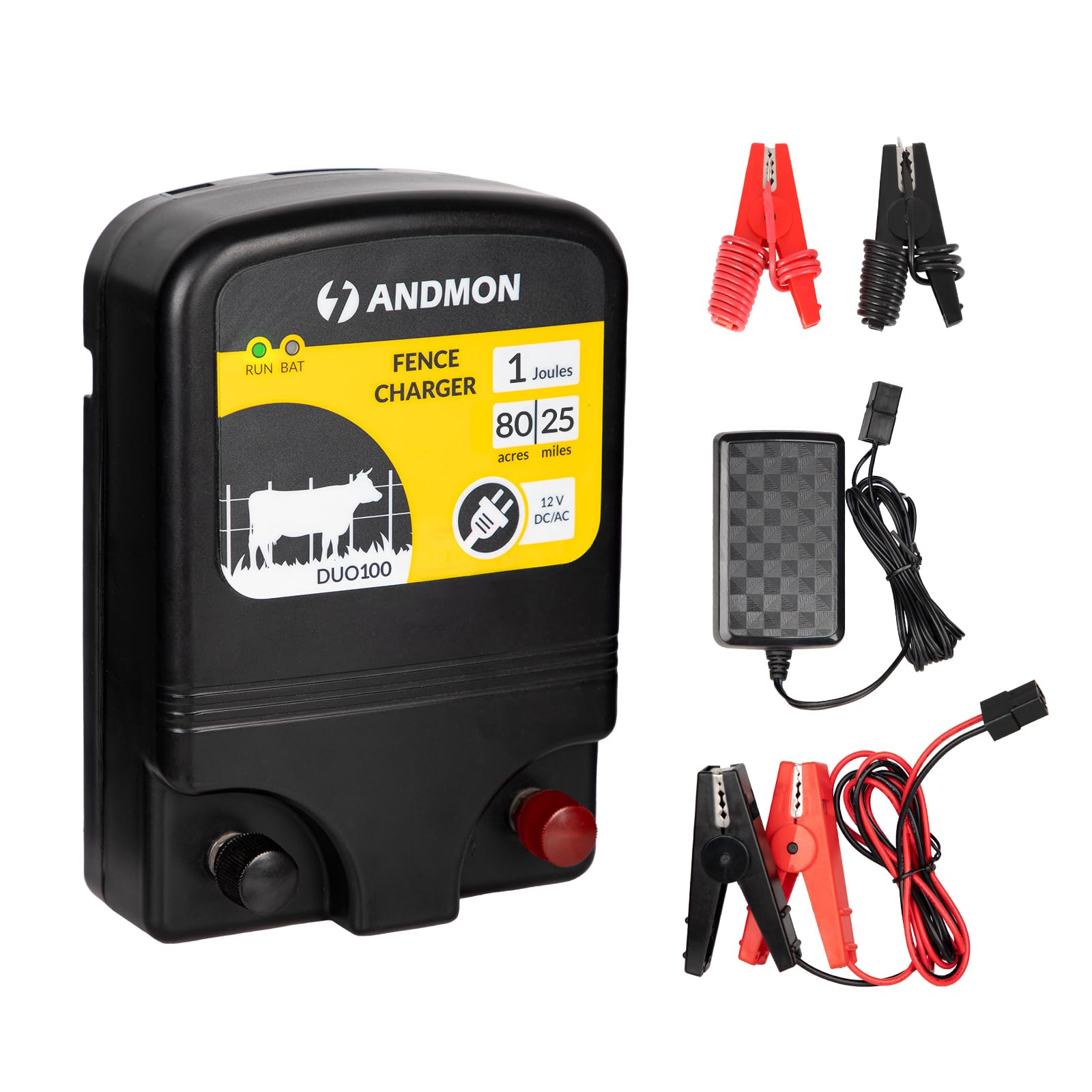 DUO10 1.4 Joule Electric Fence Charger - 25 Mile Range for 80 Acres - Dual Power (Battery & AC) - Bear & Raccoon Proof Security Fence Energizer - Perfect for Farm, Ranch & Wildlife Protection