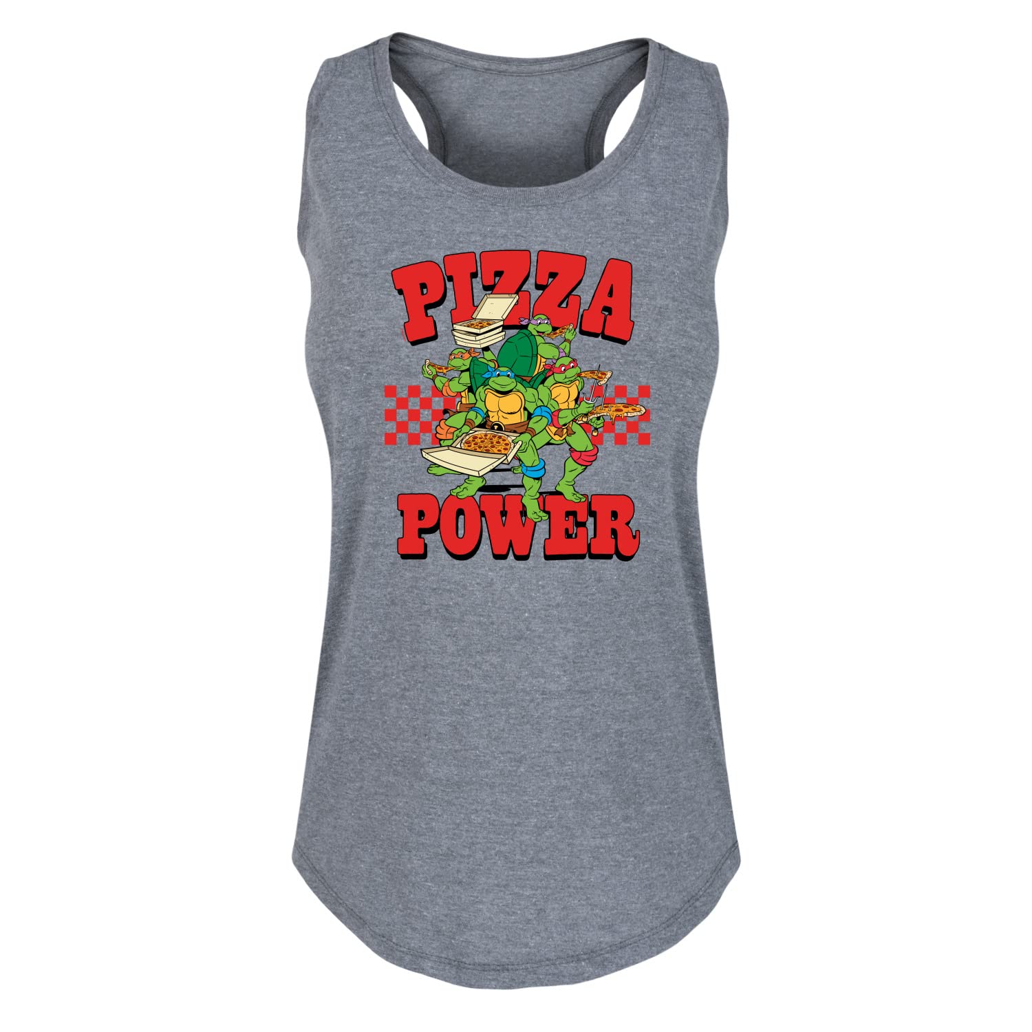 HYBRID APPAREL Women's Racerback Tank Top - Teenage Mutant Ninja Turtles Pizza Power Graphic - Soft Breathable Fabric for Workouts, Casual Wear & TMNT Fan Fashion